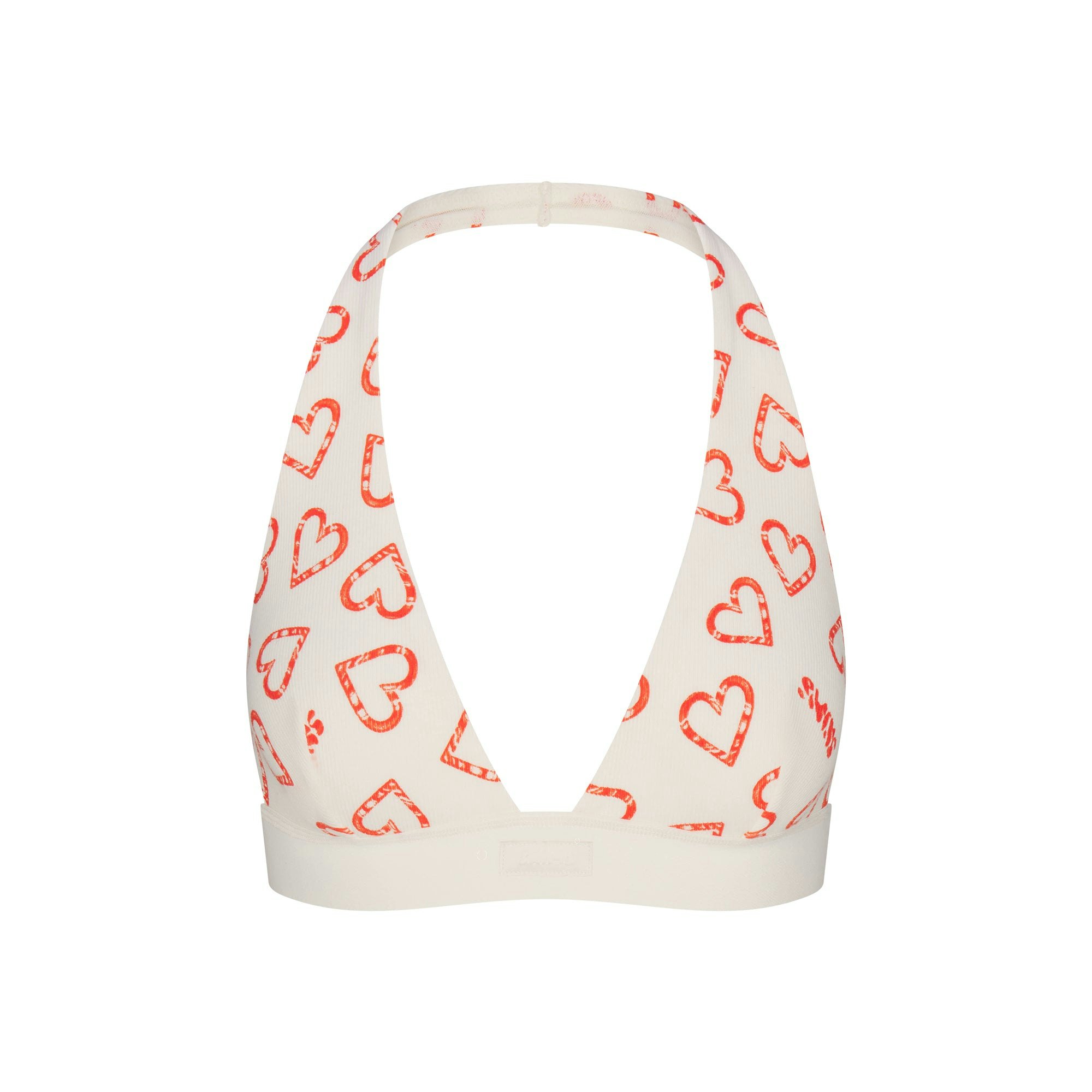COTTON RIB HALTER BRALETTE | MARBLE CANDY HEART PRINT FLAT ON A WHITE BACKGROUND | FLT