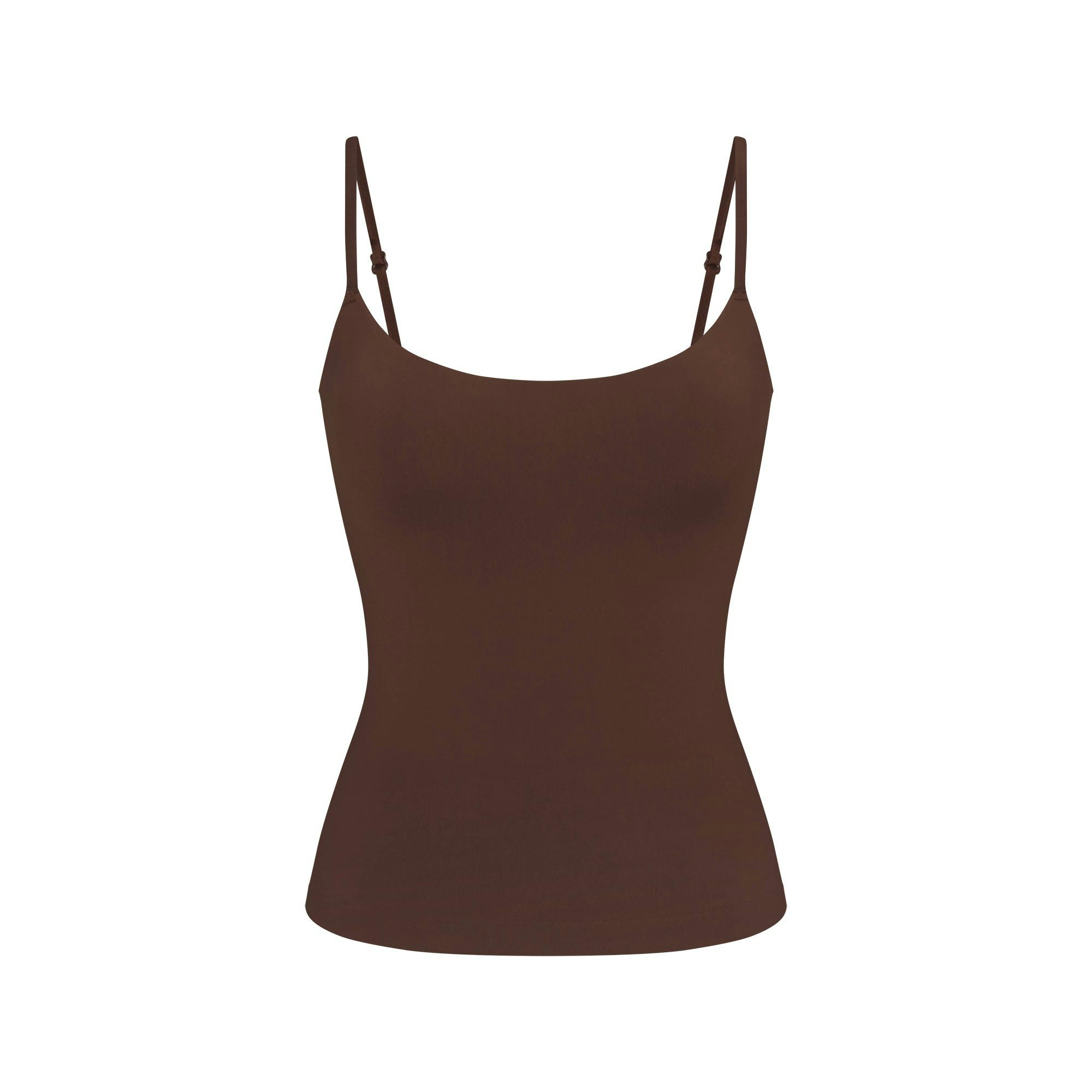 SOFT SMOOTHING SEAMLESS PADDED CAMI | COCOA FLAT ON A WHITE BACKGROUND | FLT