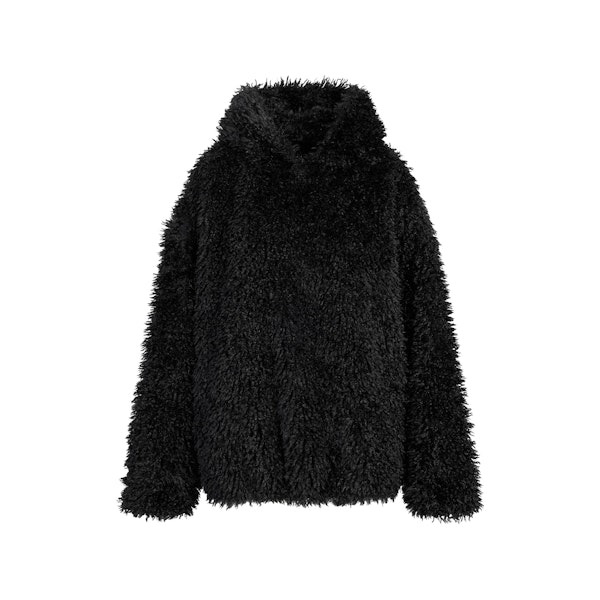 FAUX FUR HOODIE | ONYX FLAT ON A WHITE BACKGROUND | FLT