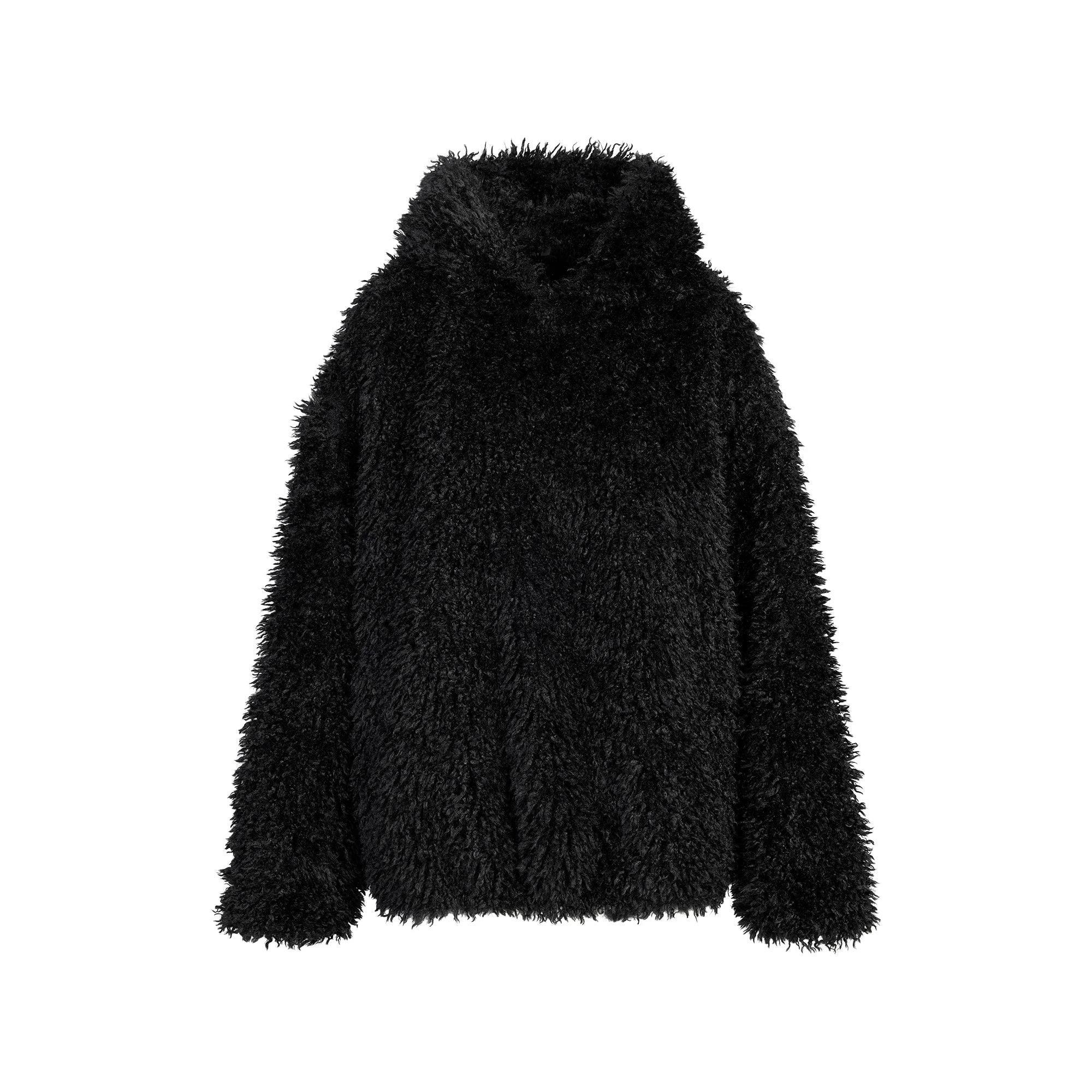 FAUX FUR HOODIE | ONYX FLAT ON A WHITE BACKGROUND | FLT