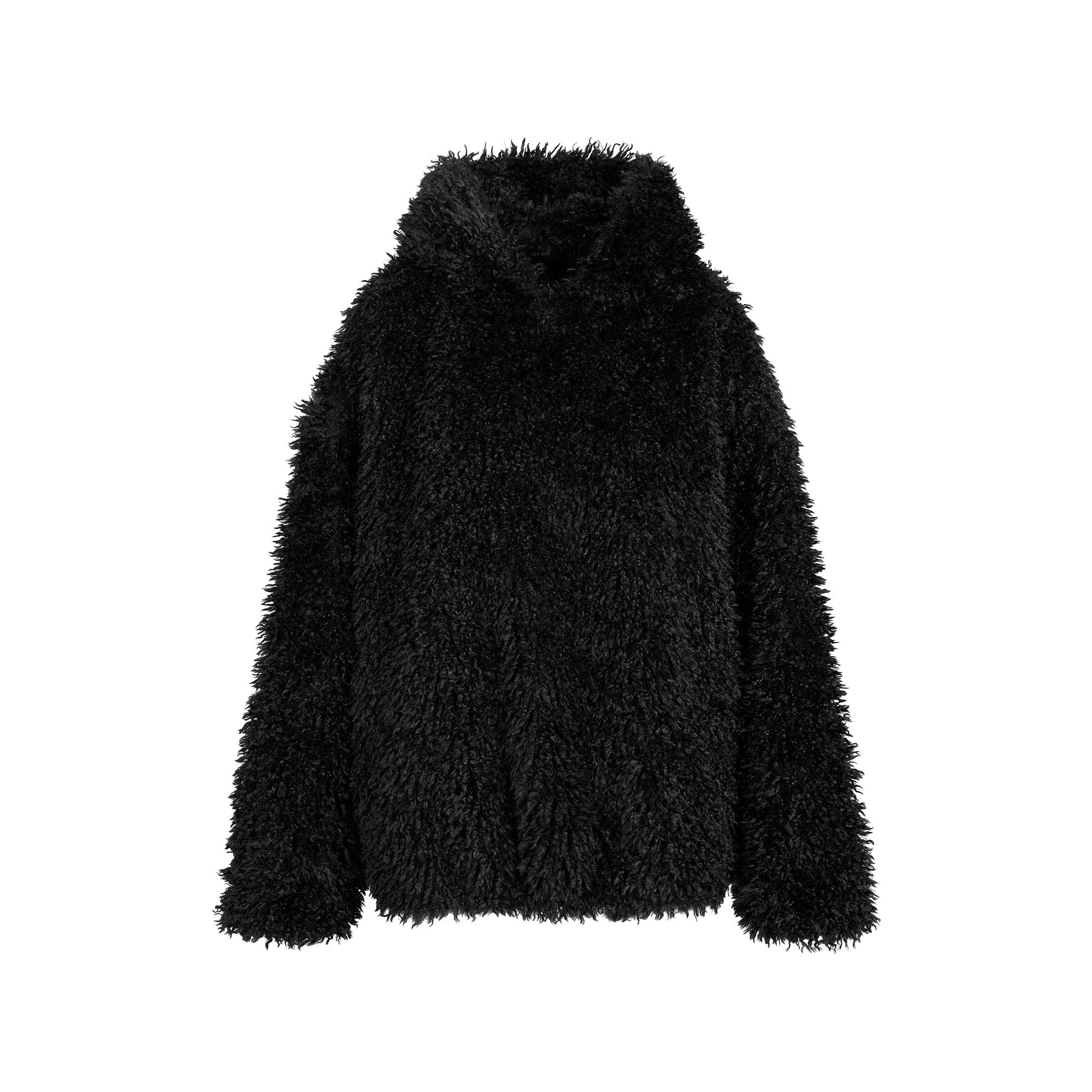 FAUX FUR HOODIE | ONYX FLAT ON A WHITE BACKGROUND | FLT