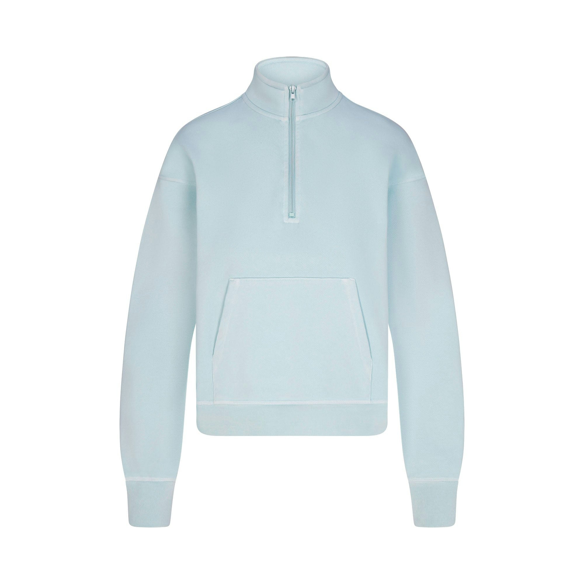 FRENCH TERRY SHRUNKEN HALF ZIP | OPAL FLAT ON A WHITE BACKGROUND | FLT