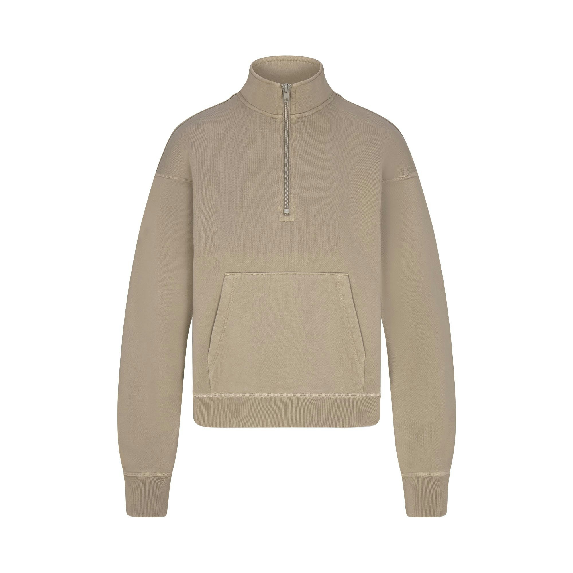 FRENCH TERRY SHRUNKEN HALF ZIP | TAUPE FLAT ON A WHITE BACKGROUND | FLT