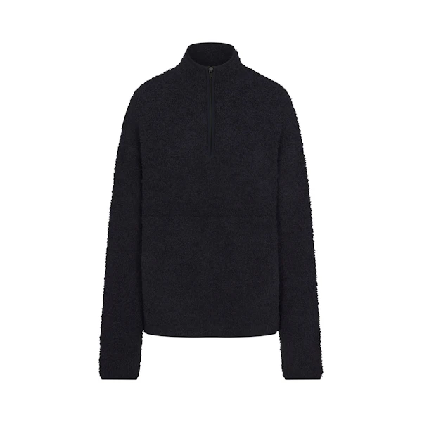 COZY KNIT UNISEX QUARTER ZIP PULLOVER | ONYX FLAT ON A WHITE BACKGROUND | FLT
