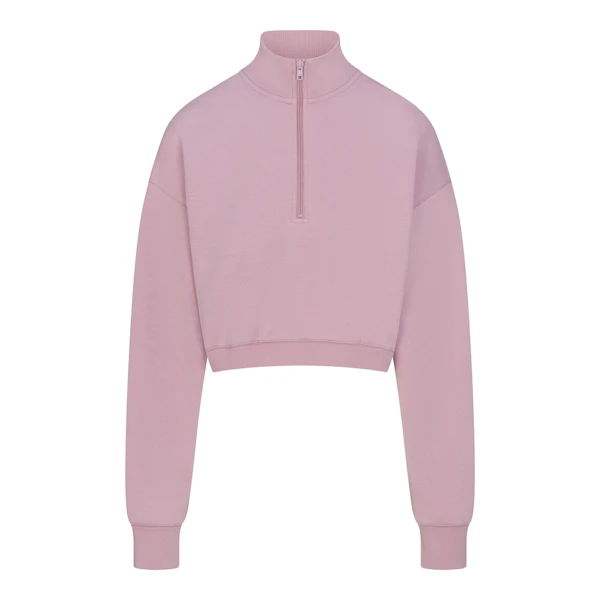 COTTON FLEECE CROPPED HALF ZIP PULLOVER | DUSK (ZIP UPS) FLAT ON A WHITE BACKGROUND | FLT