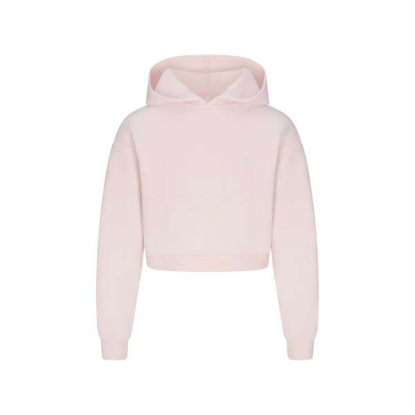 COTTON FLEECE SHRUNKEN HOODIE | BARELY PINK FLAT ON A WHITE BACKGROUND | FLT