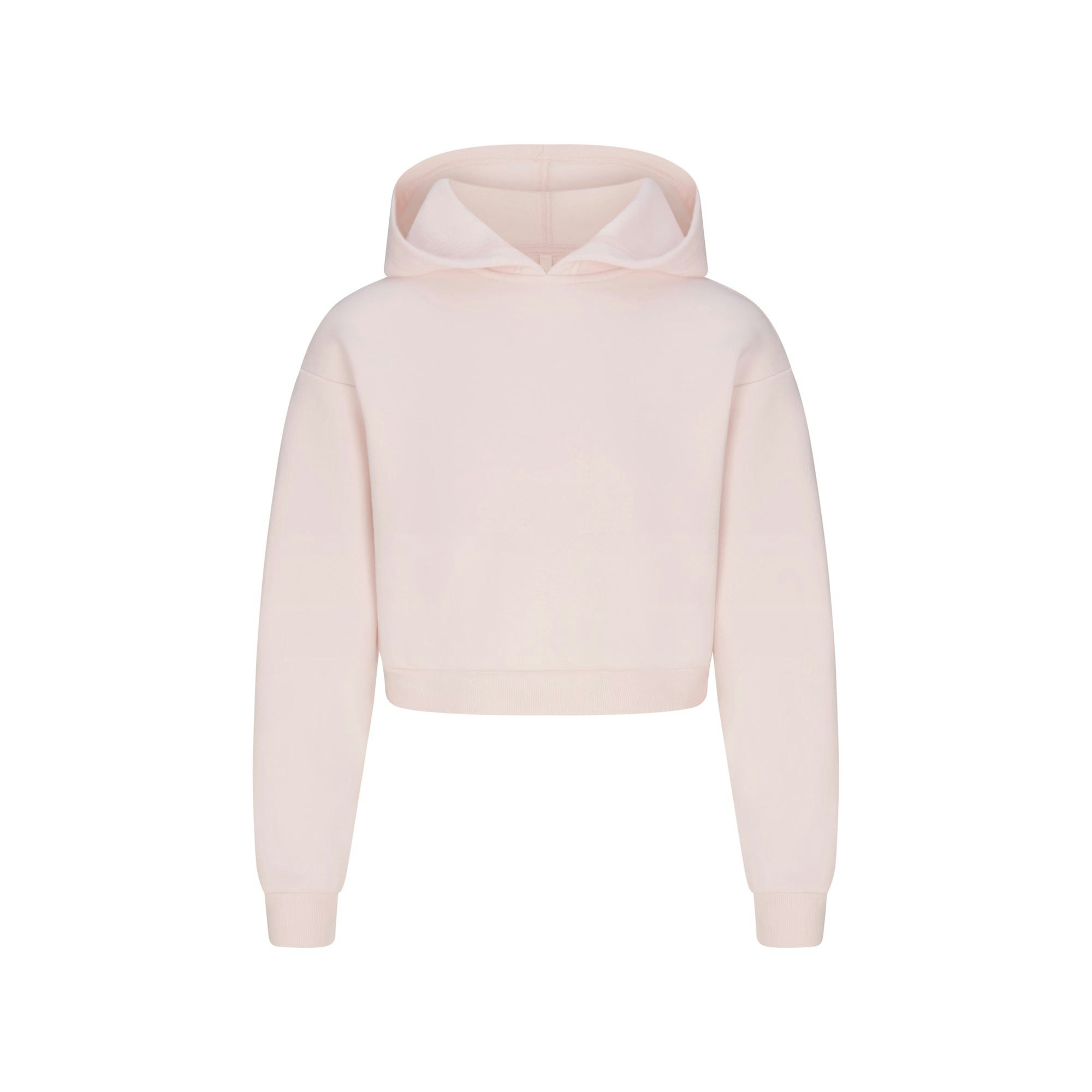 COTTON FLEECE SHRUNKEN HOODIE | BARELY PINK FLAT ON A WHITE BACKGROUND | FLT
