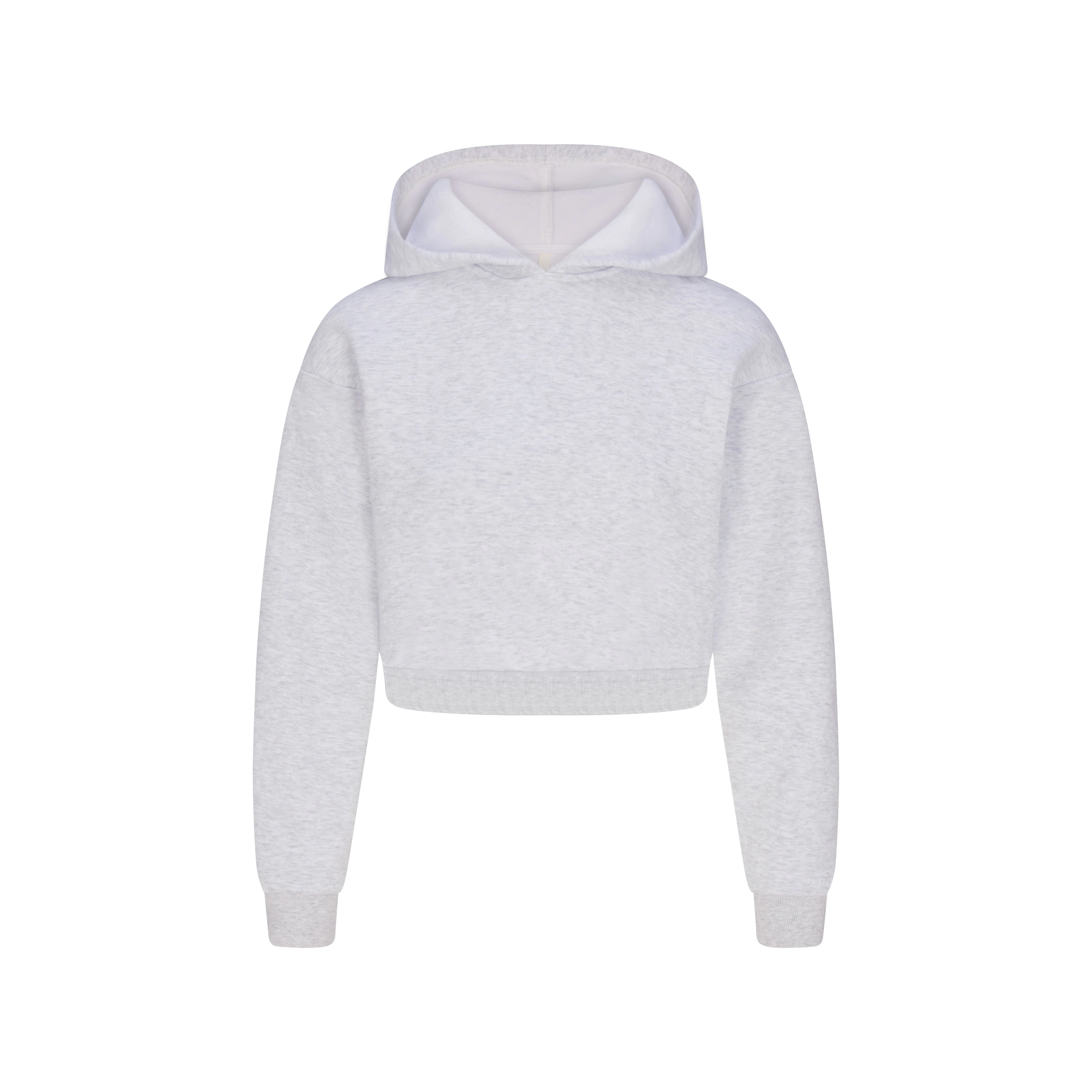 COTTON FLEECE SHRUNKEN HOODIE | LIGHT HEATHER GREY FLAT ON A WHITE BACKGROUND | FLT