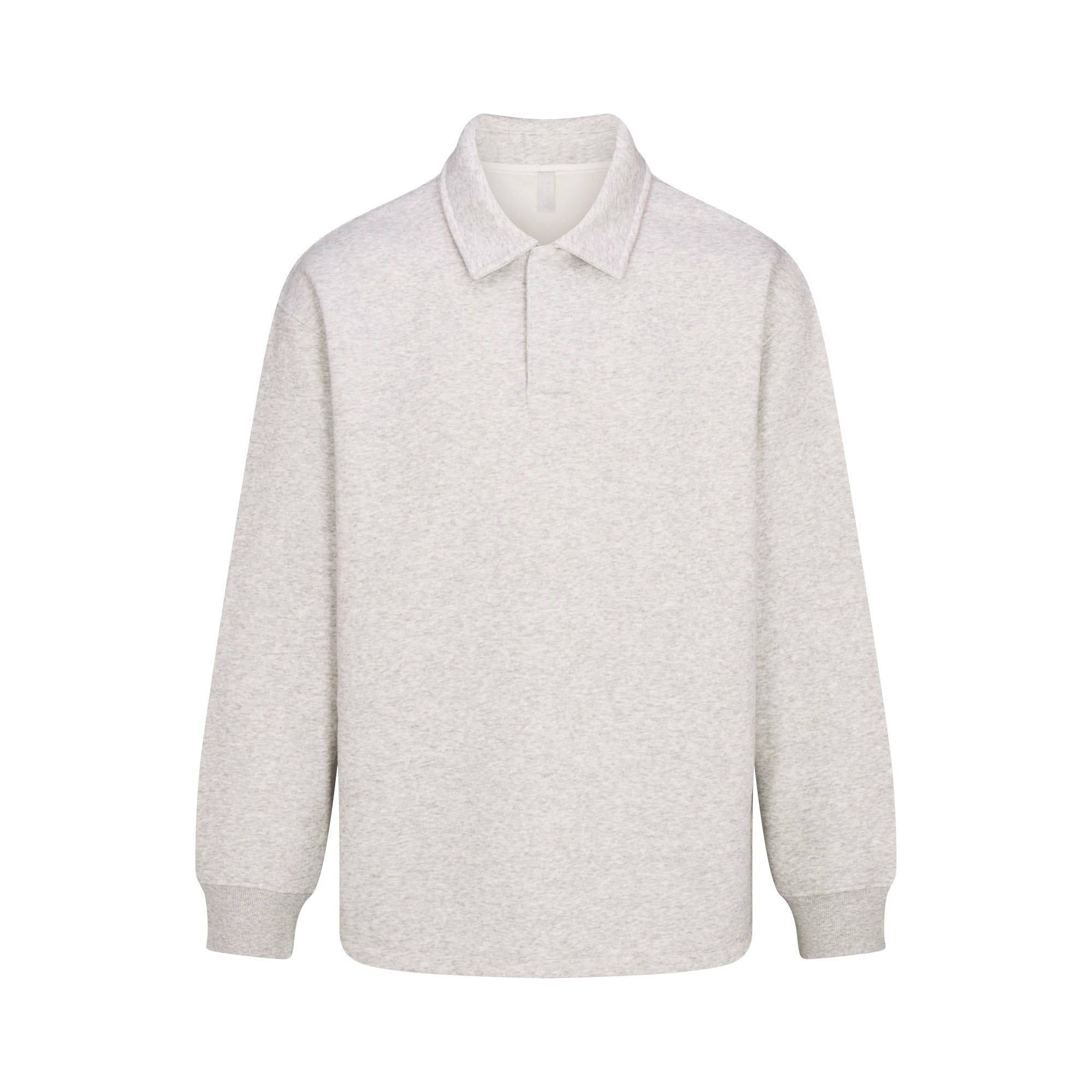FLEECE LOUNGE MENS RELAXED POLO | LIGHT HEATHER GREY FLAT ON A WHITE BACKGROUND | FLT