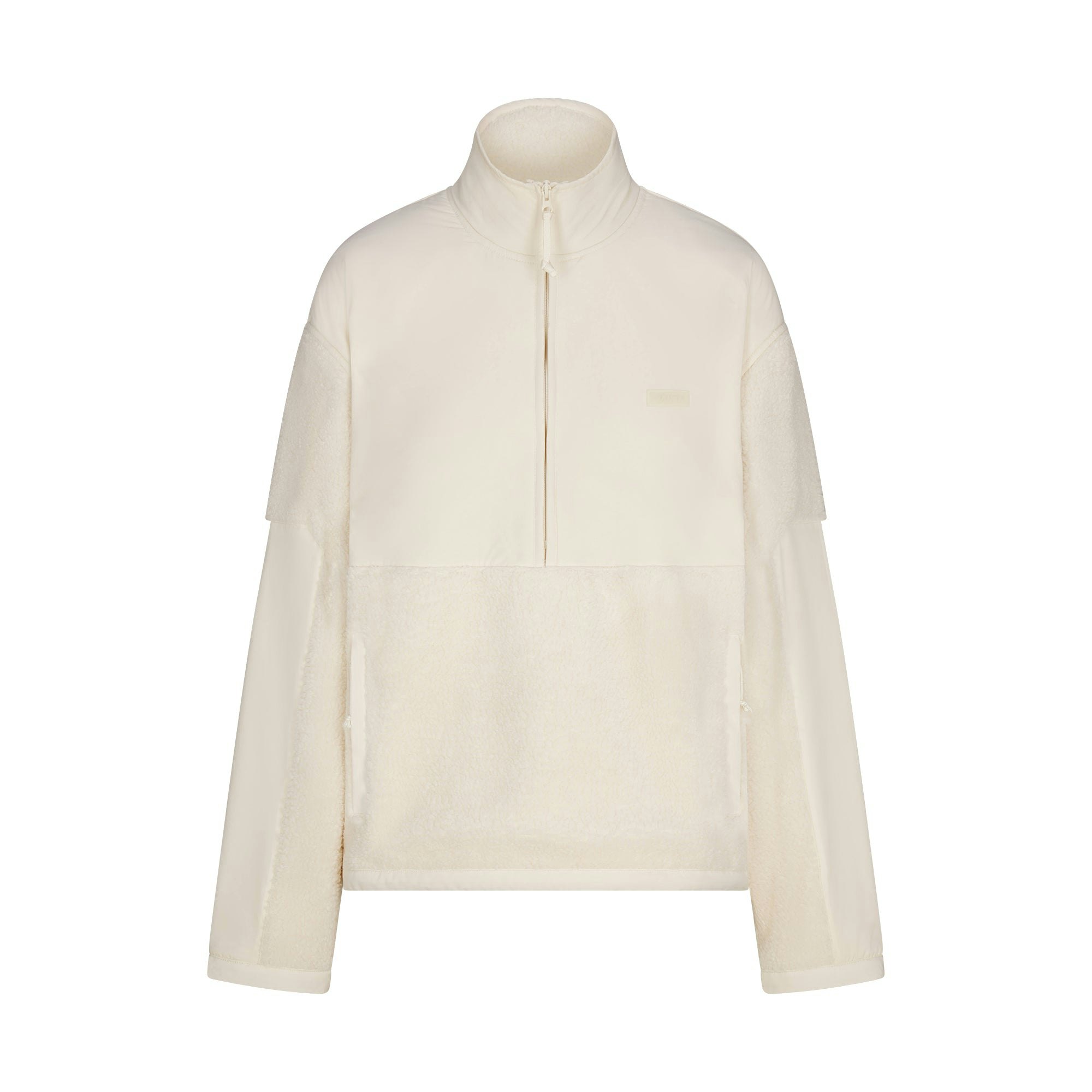 TEDDY OVERSIZED HALF ZIP UP PULLOVER | ECRU FLAT ON A WHITE BACKGROUND | FLT