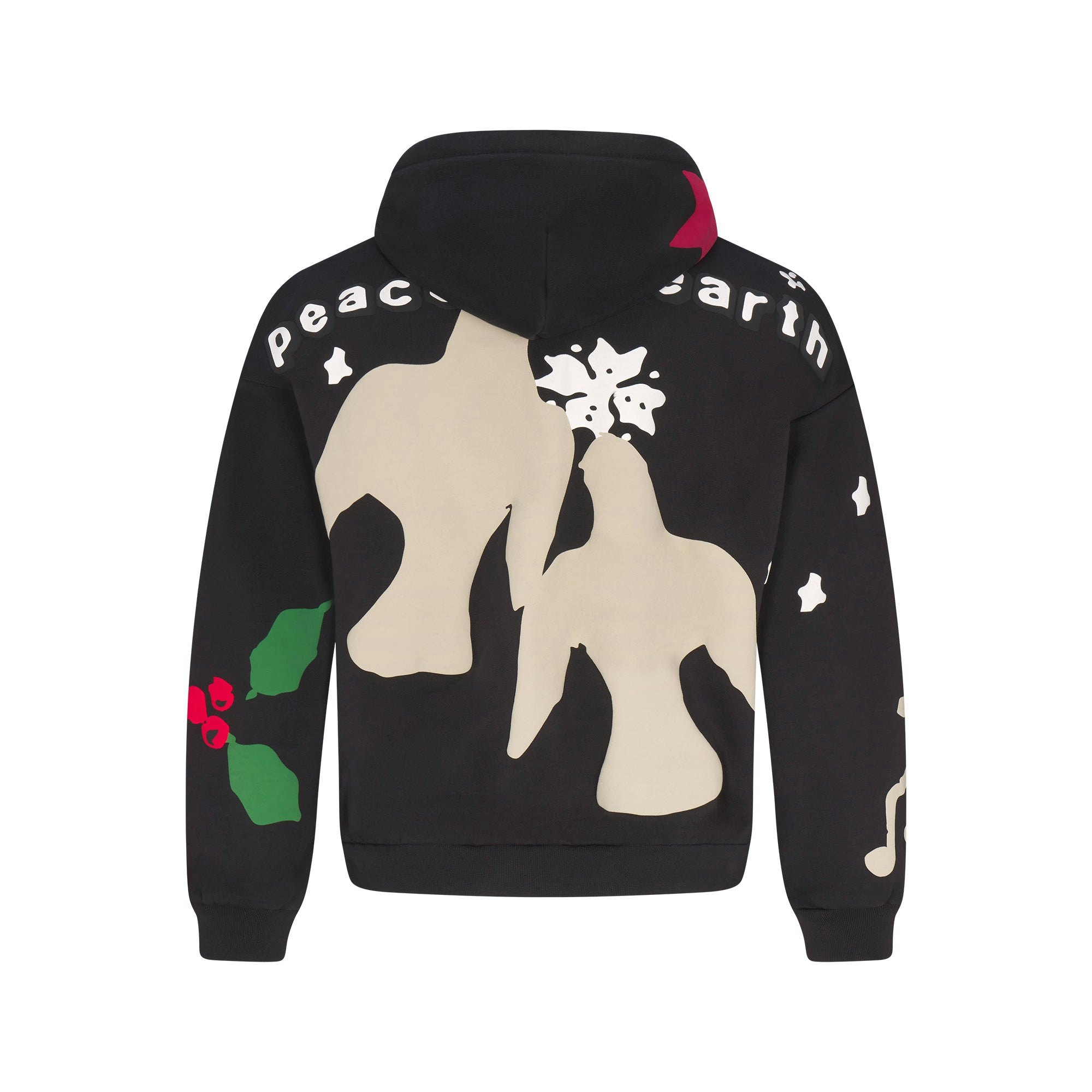 CACTUS PLANT FLEA MARKET X SKIMS HEAVYWEIGHT FLEECE MENS RELAXED ZIP UP HOODIE | ONYX TEDDY BEAR PRINT FLAT ON A WHITE BACKGROUND