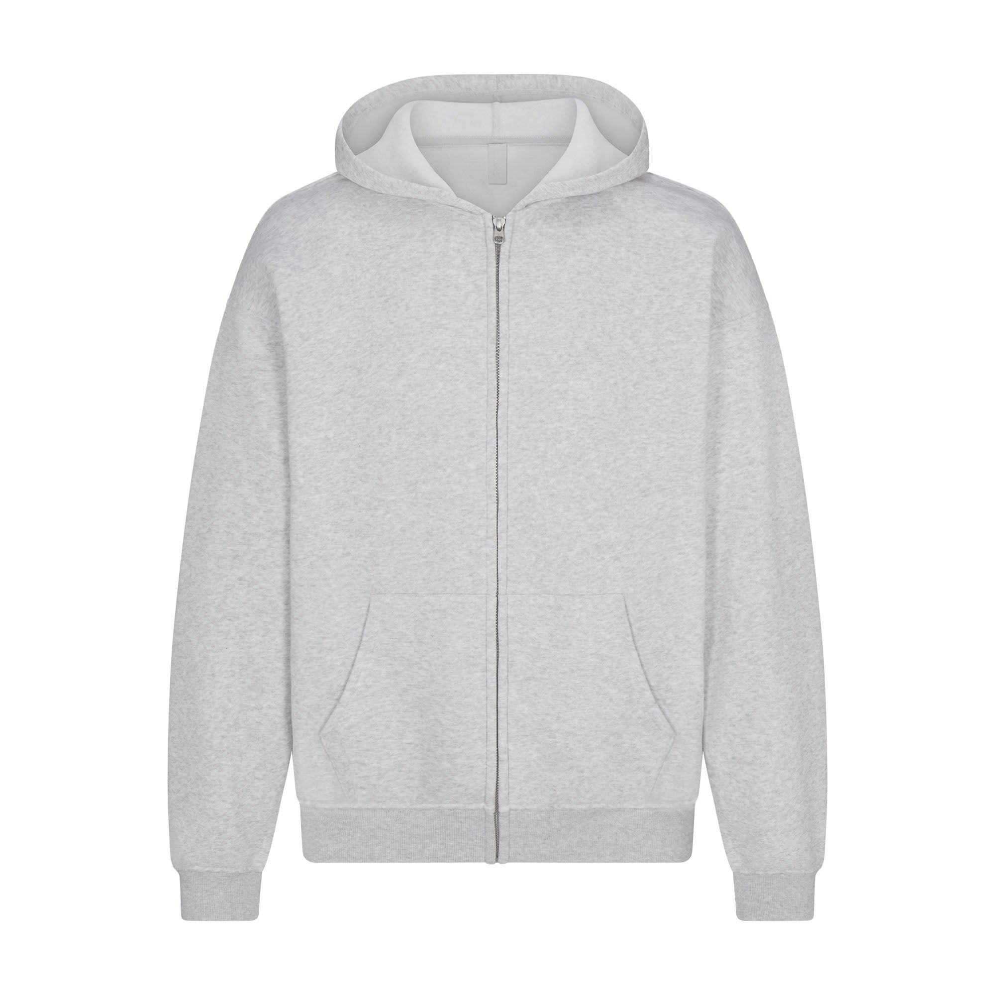 FLEECE LOUNGE MENS RELAXED ZIP UP HOODIE | LIGHT HEATHER GREY (CAMIS) FLAT ON A WHITE BACKGROUND | FLT