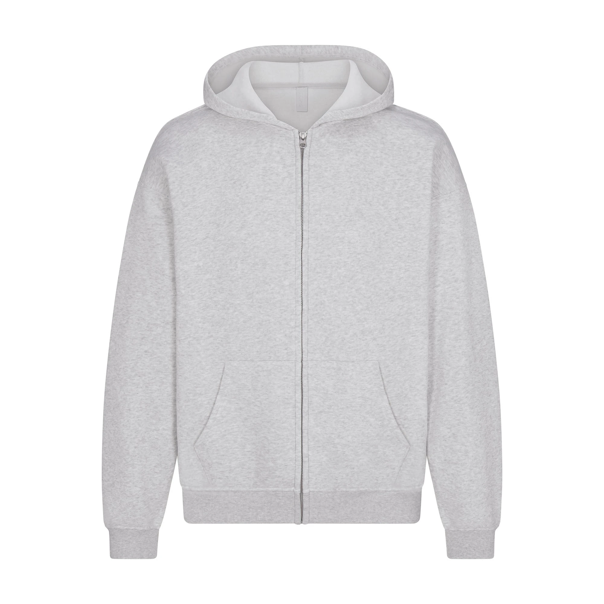 FLEECE LOUNGE MENS RELAXED ZIP UP HOODIE | LIGHT HEATHER GREY (CAMIS) FLAT ON A WHITE BACKGROUND | FLT