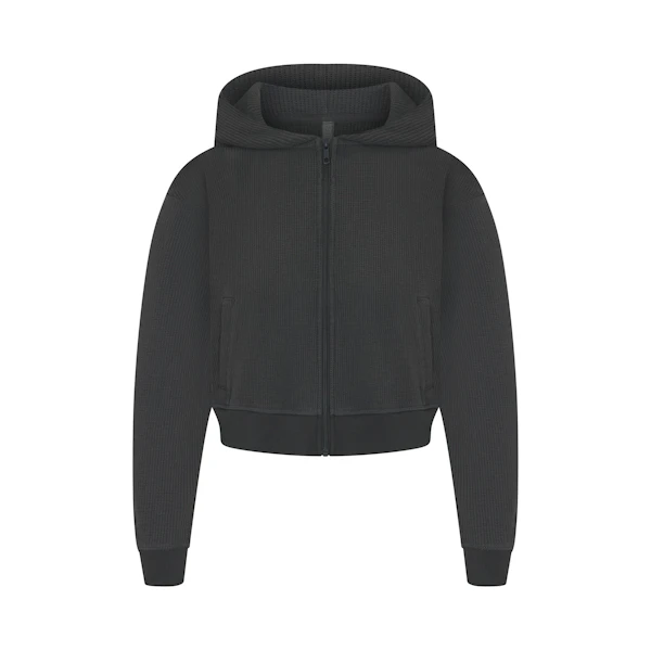 HEAVY WAFFLE CROPPED ZIP UP HOODIE | ASH (ZIP UP HOODIES) FLAT ON A WHITE BACKGROUND | FLT