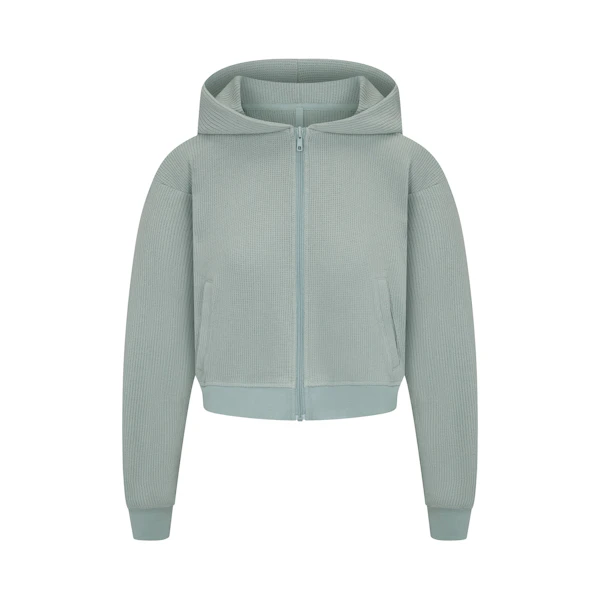 HEAVY WAFFLE CROPPED ZIP UP HOODIE | VAPOR (ZIP UP HOODIES) FLAT ON A WHITE BACKGROUND | FLT