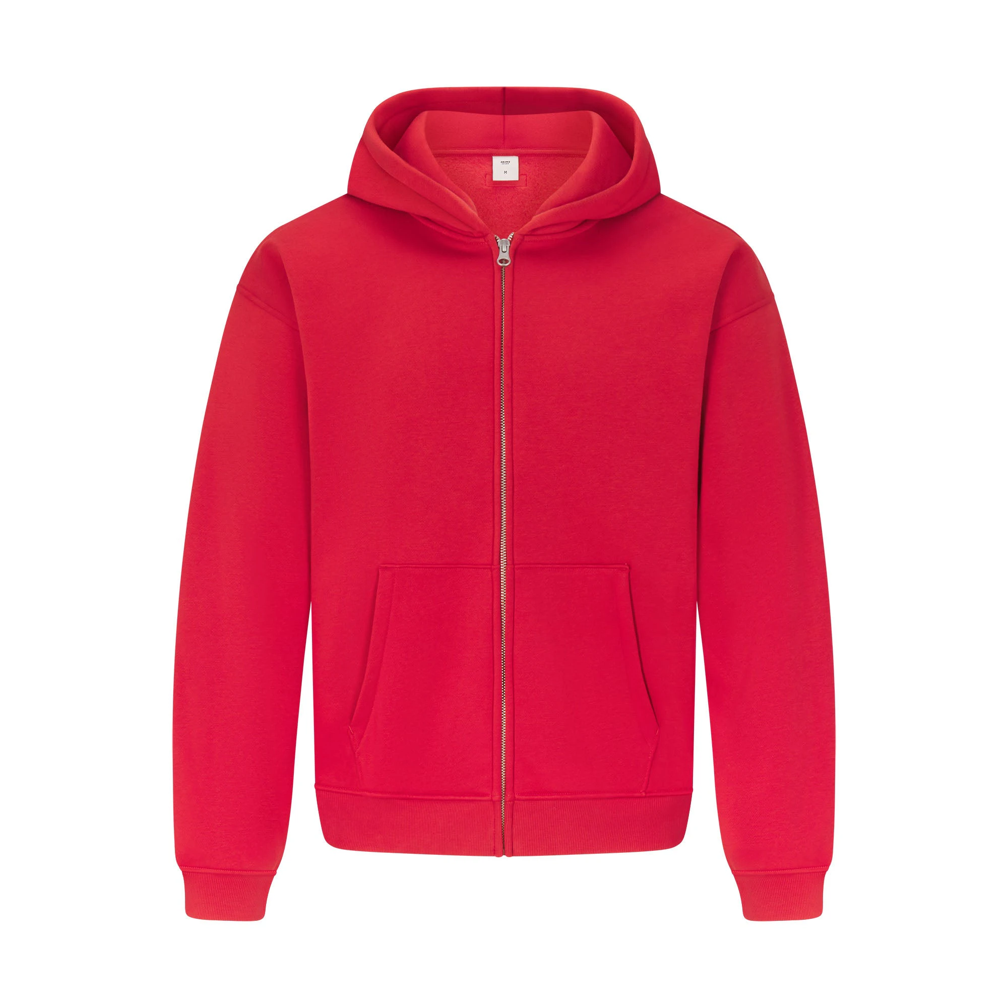 FLEECE LOUNGE MENS RELAXED ZIP UP HOODIE | WASHED RED FLAT ON A WHITE BACKGROUND | FLT