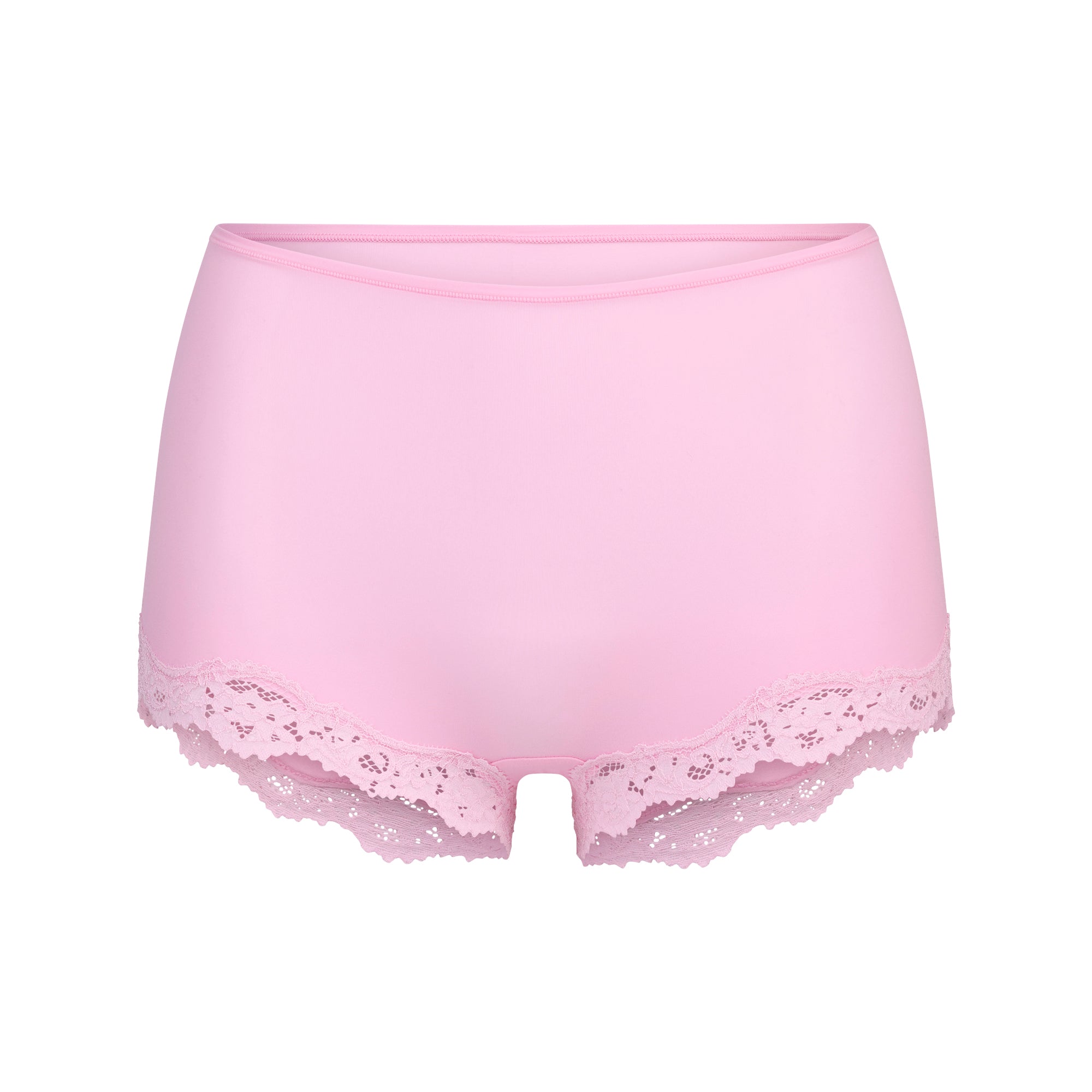 FITS EVERYBODY LACE BOY SHORT | BUBBLE GUM TONAL FLAT ON A WHITE BACKGROUND | FLT
