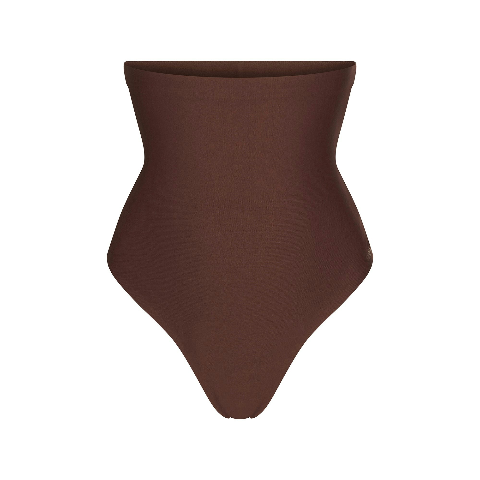 SKIMS BODY CORE SCULPT HIGH-WAISTED THONG | COCOA FLAT ON A WHITE BACKGROUND | FLT | FLT