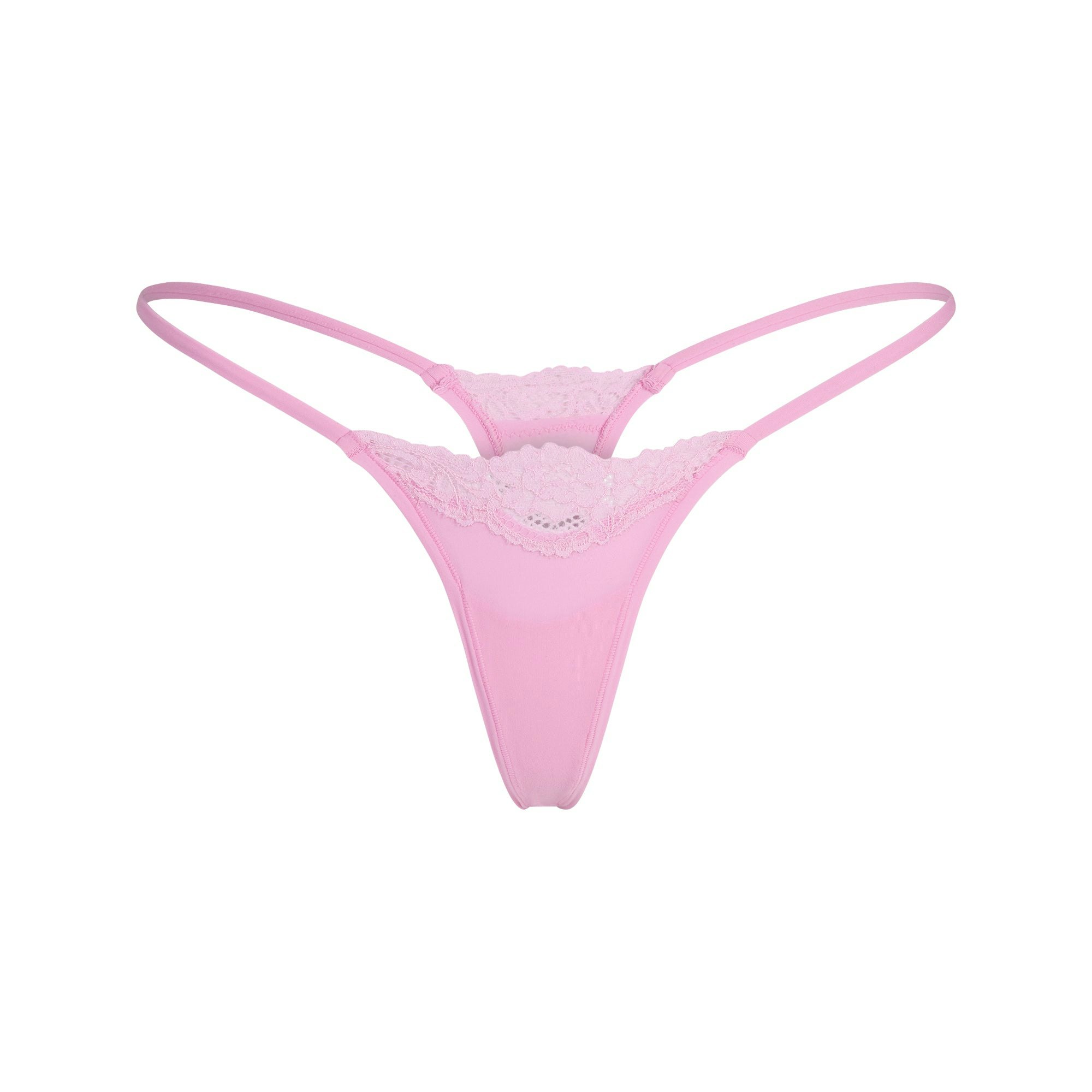 FITS EVERYBODY LACE STRING THONG | BUBBLE GUM TONAL FLAT ON A WHITE BACKGROUND | FLT