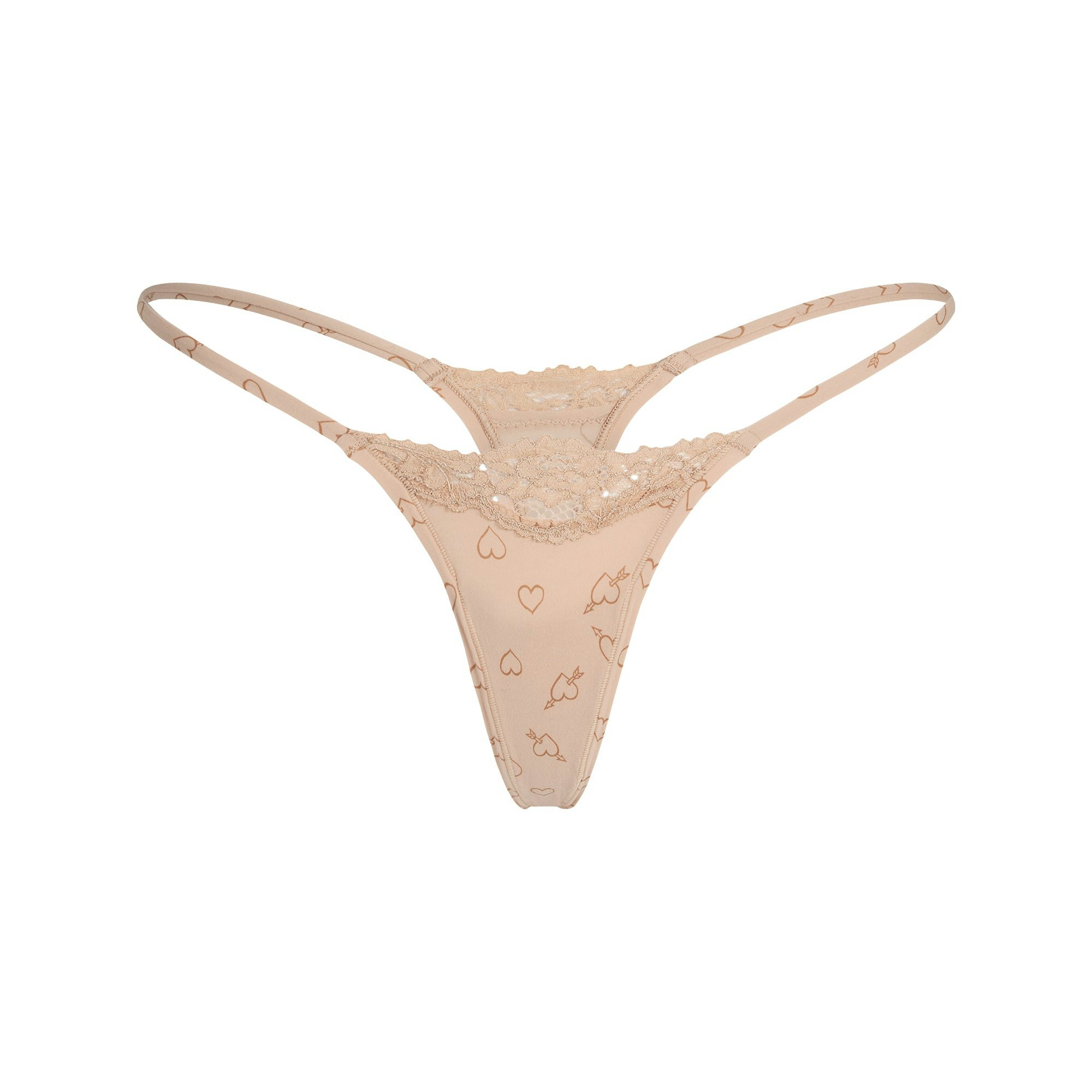 FITS EVERYBODY LACE STRING THONG | MICA SKETCHED HEARTS FLAT ON A WHITE BACKGROUND | FLT