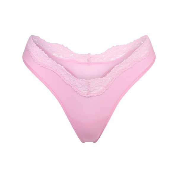 FITS EVERYBODY LACE DIPPED THONG | BUBBLE GUM TONAL FLAT ON A WHITE BACKGROUND | FLT