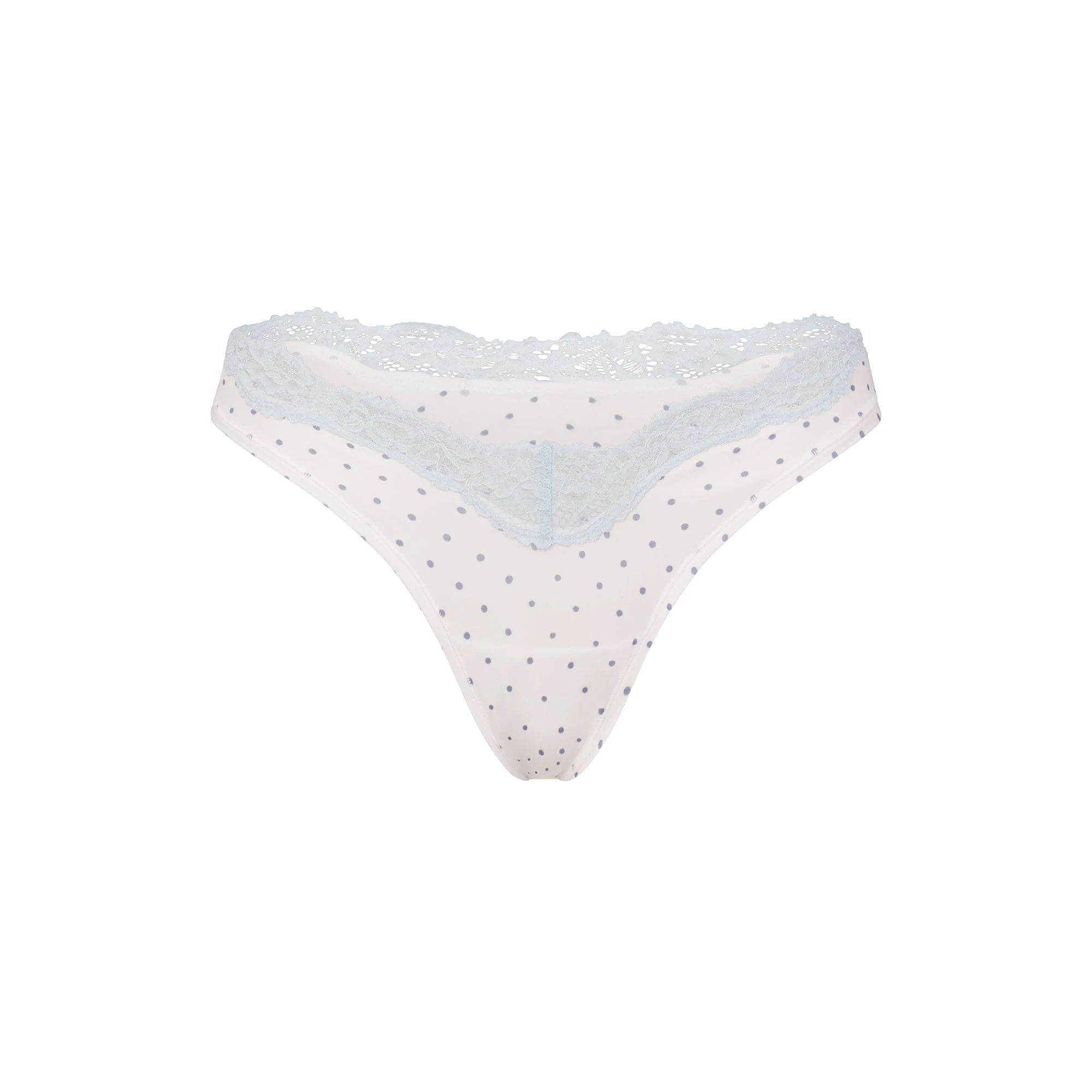 FITS EVERYBODY LACE DIPPED THONG | SLATE PIN DOT PRINT FLAT ON A WHITE BACKGROUND | FLT