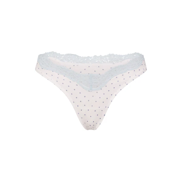 FITS EVERYBODY LACE DIPPED THONG | SLATE PIN DOT PRINT FLAT ON A WHITE BACKGROUND | FLT
