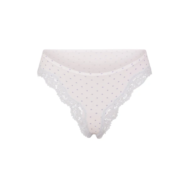 FITS EVERYBODY LACE TANGA | SLATE PIN DOT PRINT FLAT ON A WHITE BACKGROUND | FLT