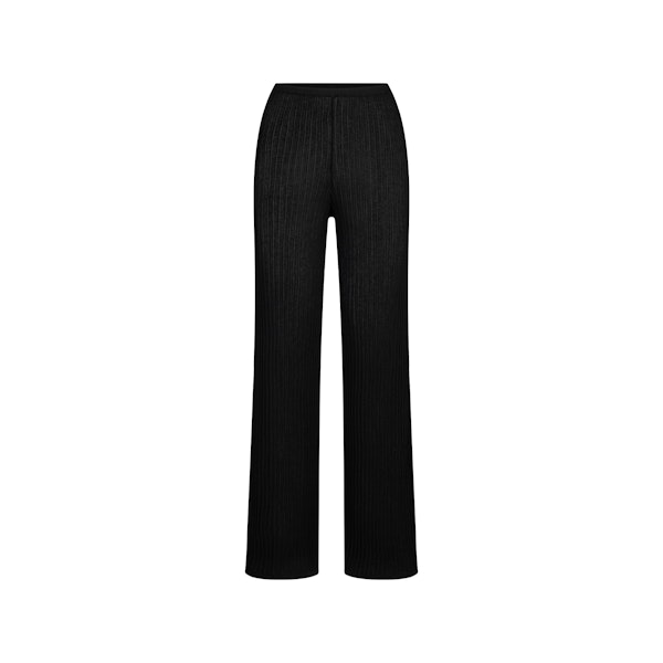 SHEER KNIT STRAIGHT LEG PANT | ONYX FLAT ON A WHITE BACKGROUND | FLT