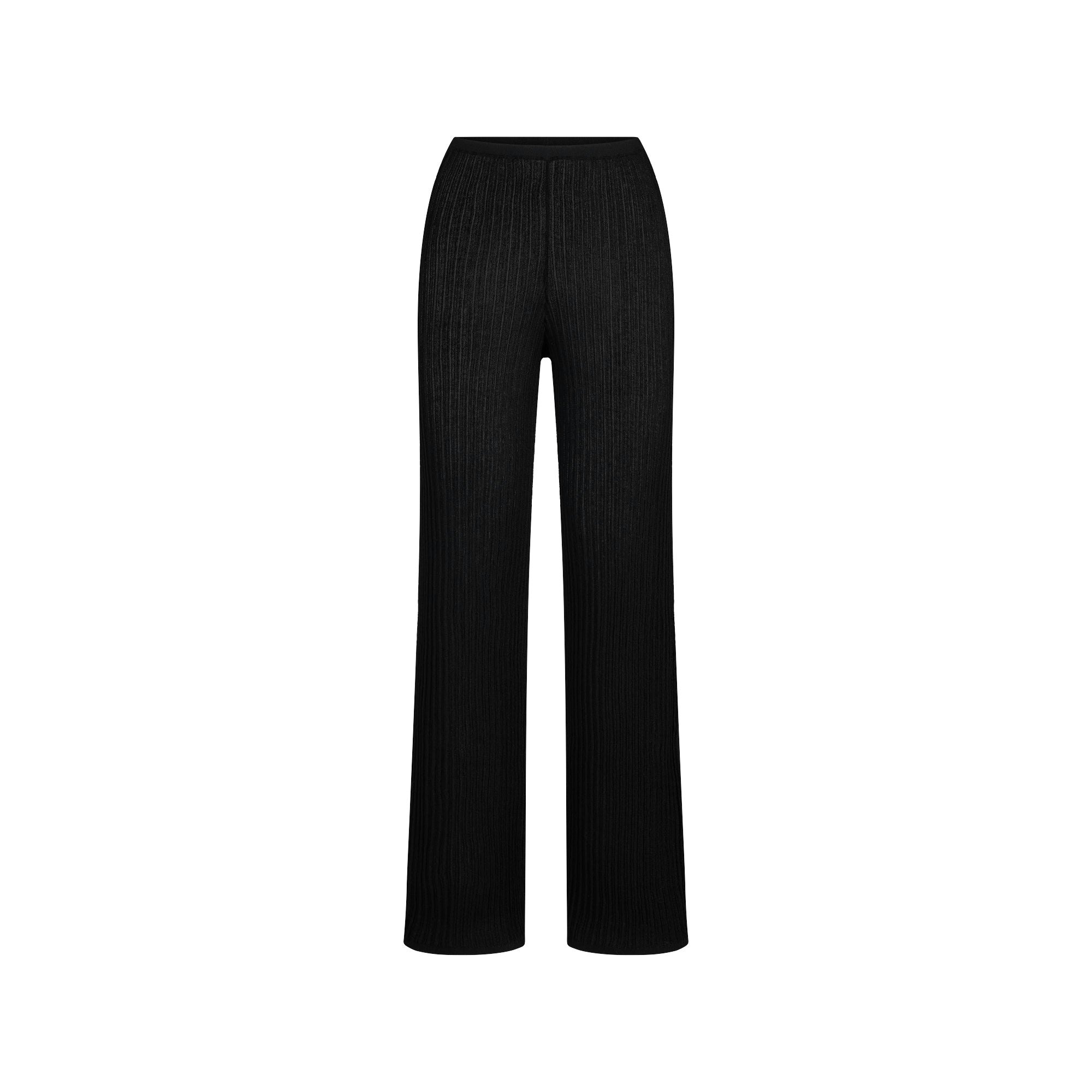 SHEER KNIT STRAIGHT LEG PANT | ONYX FLAT ON A WHITE BACKGROUND | FLT