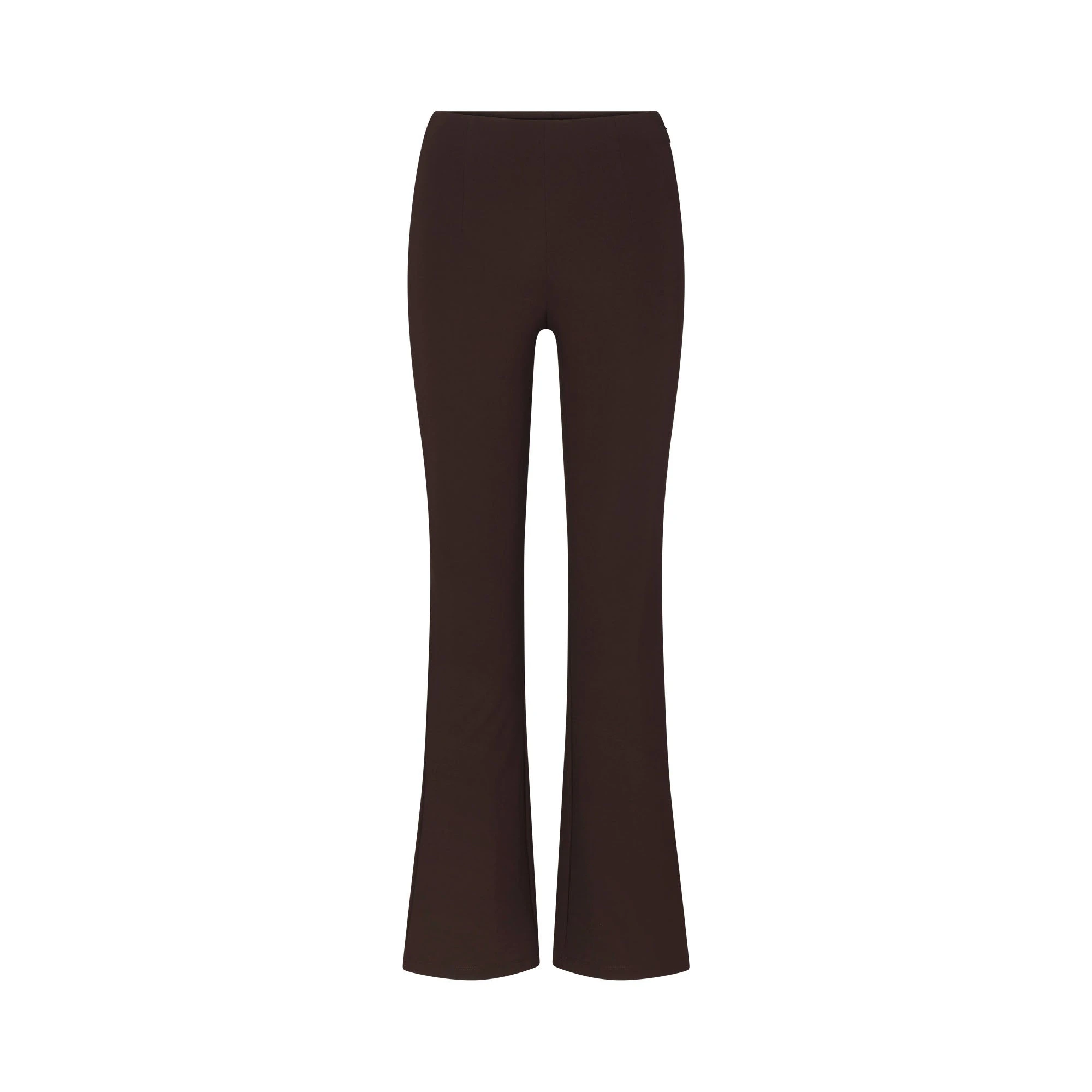 THE ESSENTIAL COLLECTION HIGH-WAISTED CROPPED KICK FLARE PANT | ESPRESSO FLAT ON A WHITE BACKGROUND | FLT