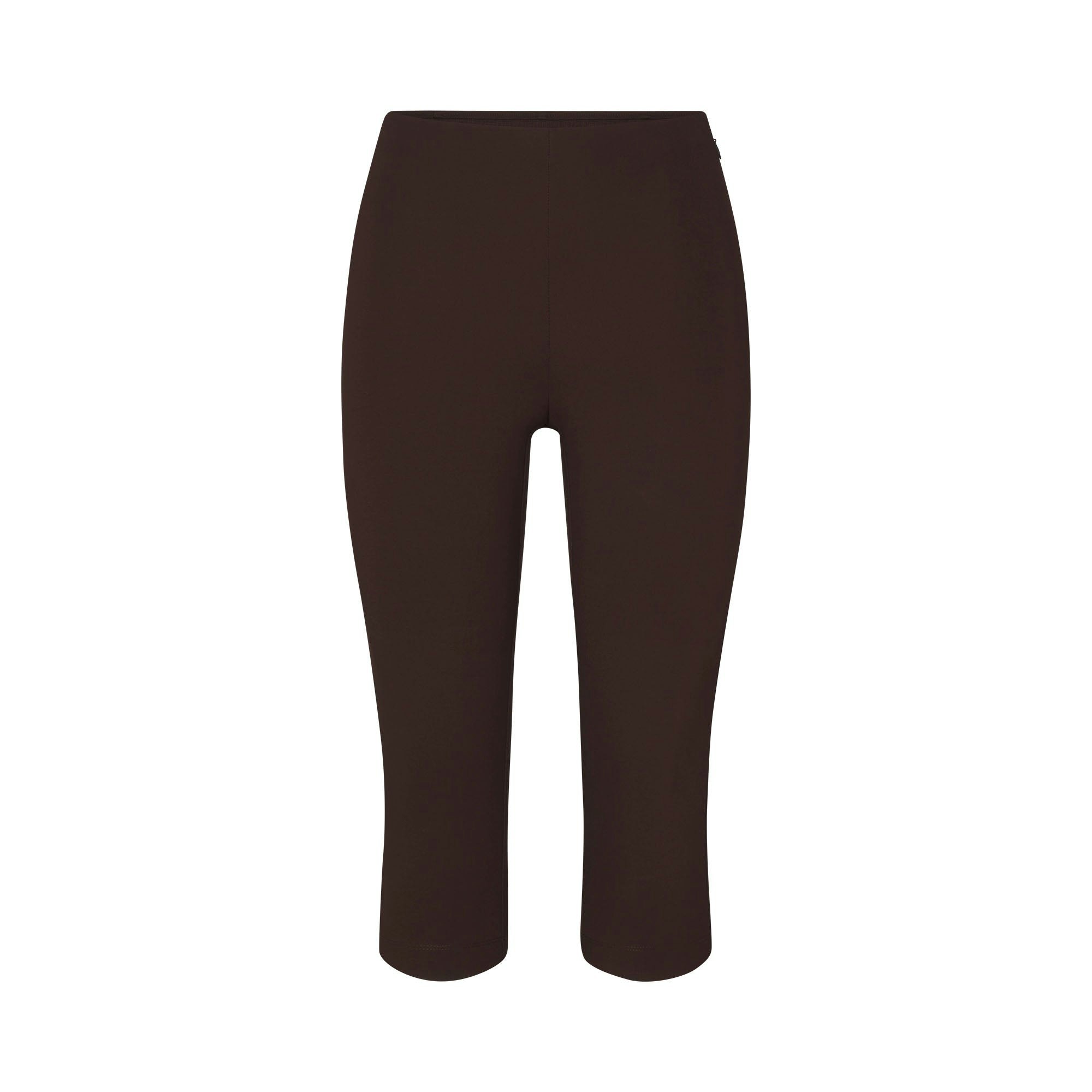 THE ESSENTIAL COLLECTION HIGH-WAISTED CAPRI | ESPRESSO FLAT ON A WHITE BACKGROUND | FLT