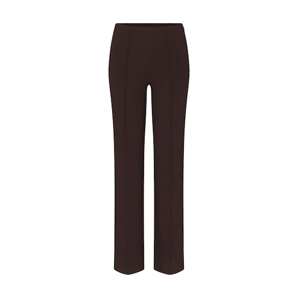 THE ESSENTIAL COLLECTION HIGH-WAISTED PINTUCK STRAIGHT PANT | ESPRESSO FLAT ON A WHITE BACKGROUND | FLT