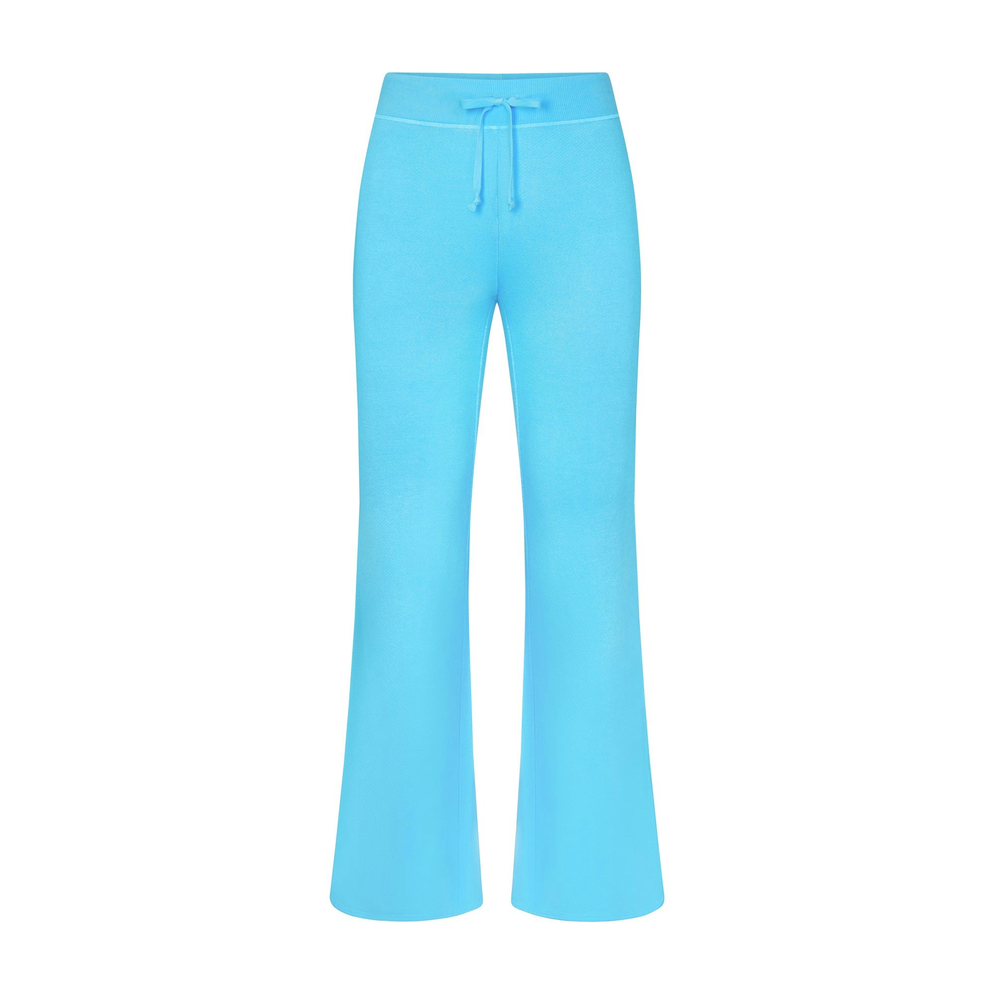 MODAL FRENCH TERRY FLARE PANT | CYAN (PANTS, BOTTOMS) LAYS FLAT ON A WHITE BACKGROUND