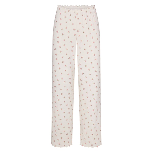 LOGO POINTELLE STRAIGHT LEG PANT | MARBLE PINK ROSEBUD PRINT FLAT ON A WHITE BACKGROUND | FLT