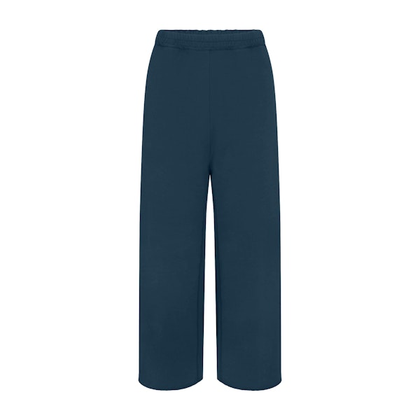 FRENCH TERRY WIDE LEG PANT | INDIGO FLAT ON A WHITE BACKGROUND | FLT | FLT
