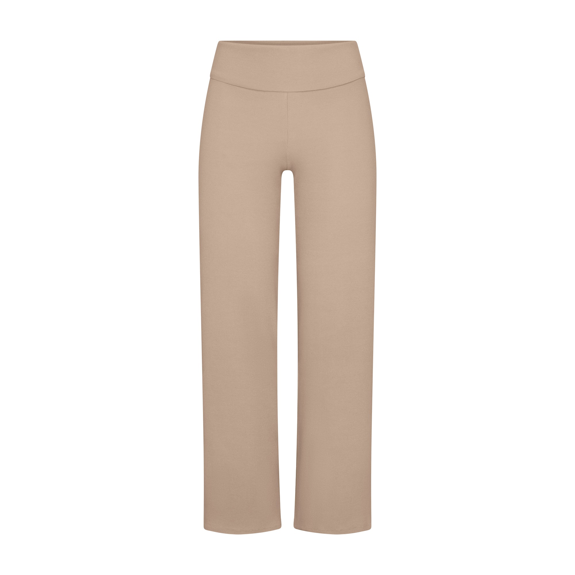 COTTON RIB FOLDOVER STRAIGHT LEG PANT | LATTE