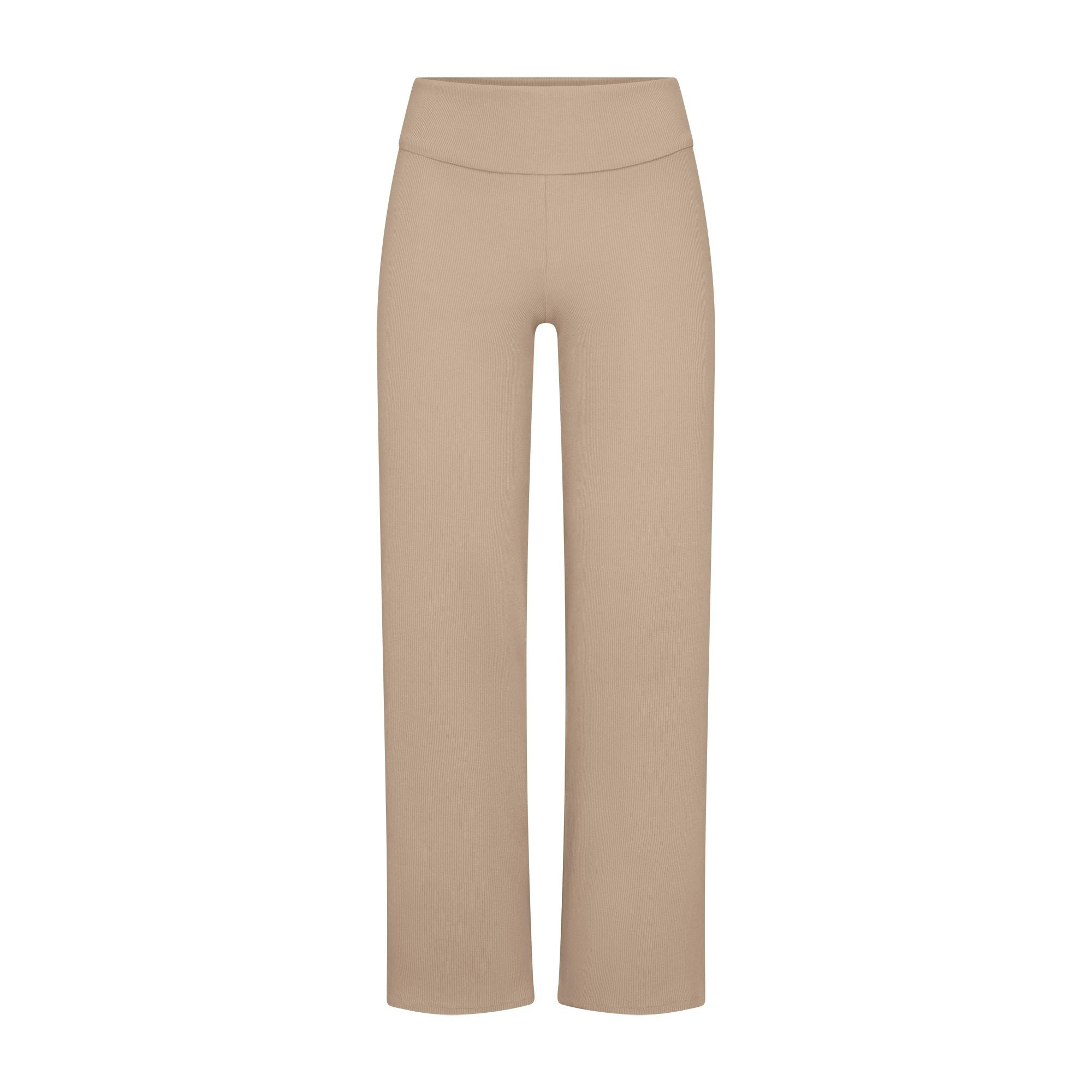 COTTON RIB FOLDOVER STRAIGHT LEG PANT | LATTE (PANTS) FLAT ON A WHITE BACKGROUND | FLT