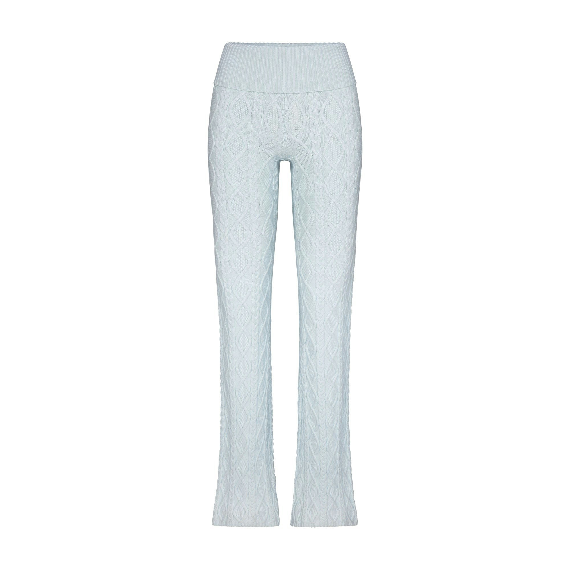 CABLE KNIT FOLDOVER PANT | CLOUD (PANTS) FLAT ON A WHITE BACKGROUND | FLT
