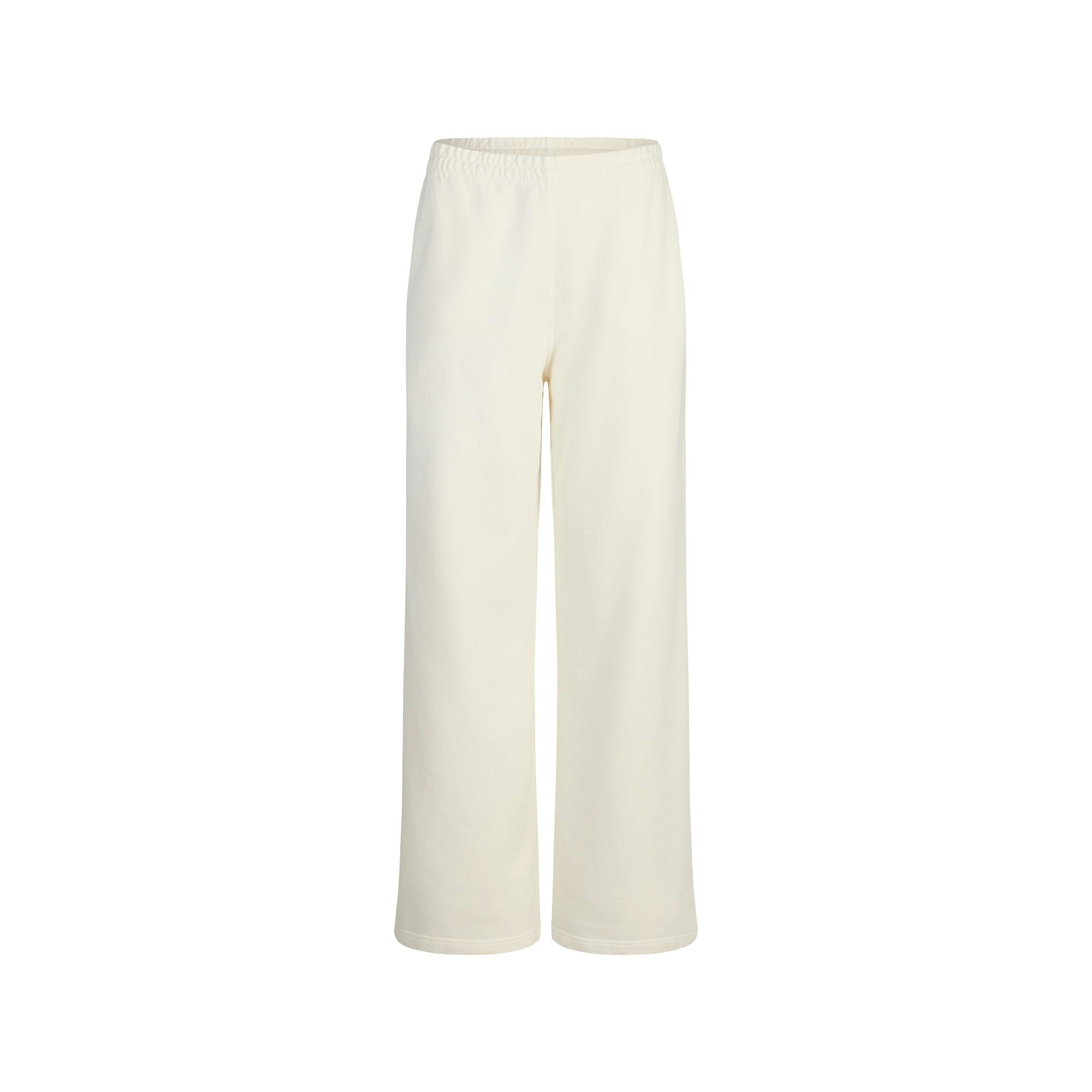 FRENCH TERRY LOW RISE STRAIGHT LEG PANT | ECRU FLAT ON A WHITE BACKGROUND | FLT