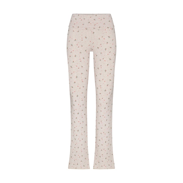 COTTON JERSEY FOLDOVER PANT | OATMEAL HEATHER HOLLY PRINT FLAT ON A WHITE BACKGROUND | FLT