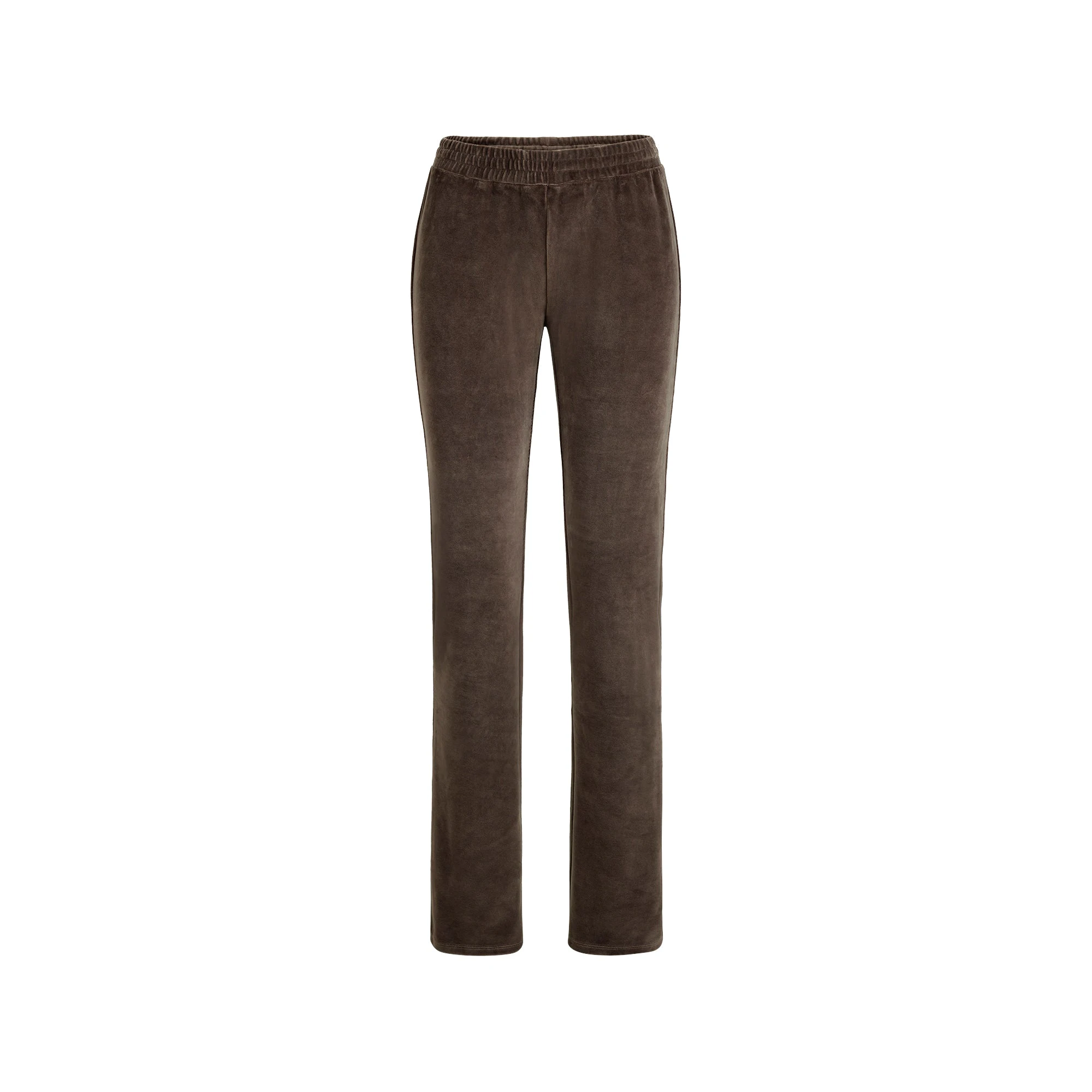 VELOUR SLIM PANT | DARK SEPIA FLAT ON A WHITE BACKGROUND | FLT