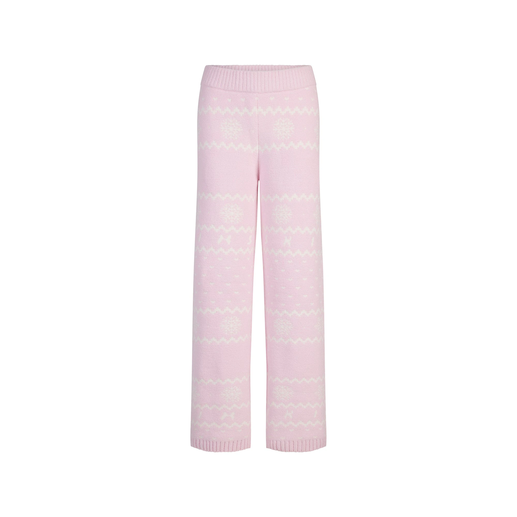 COZY LIGHT PANT | BABY PINK HEART FAIR ISLE FLAT ON A WHITE BACKGROUND | FLT