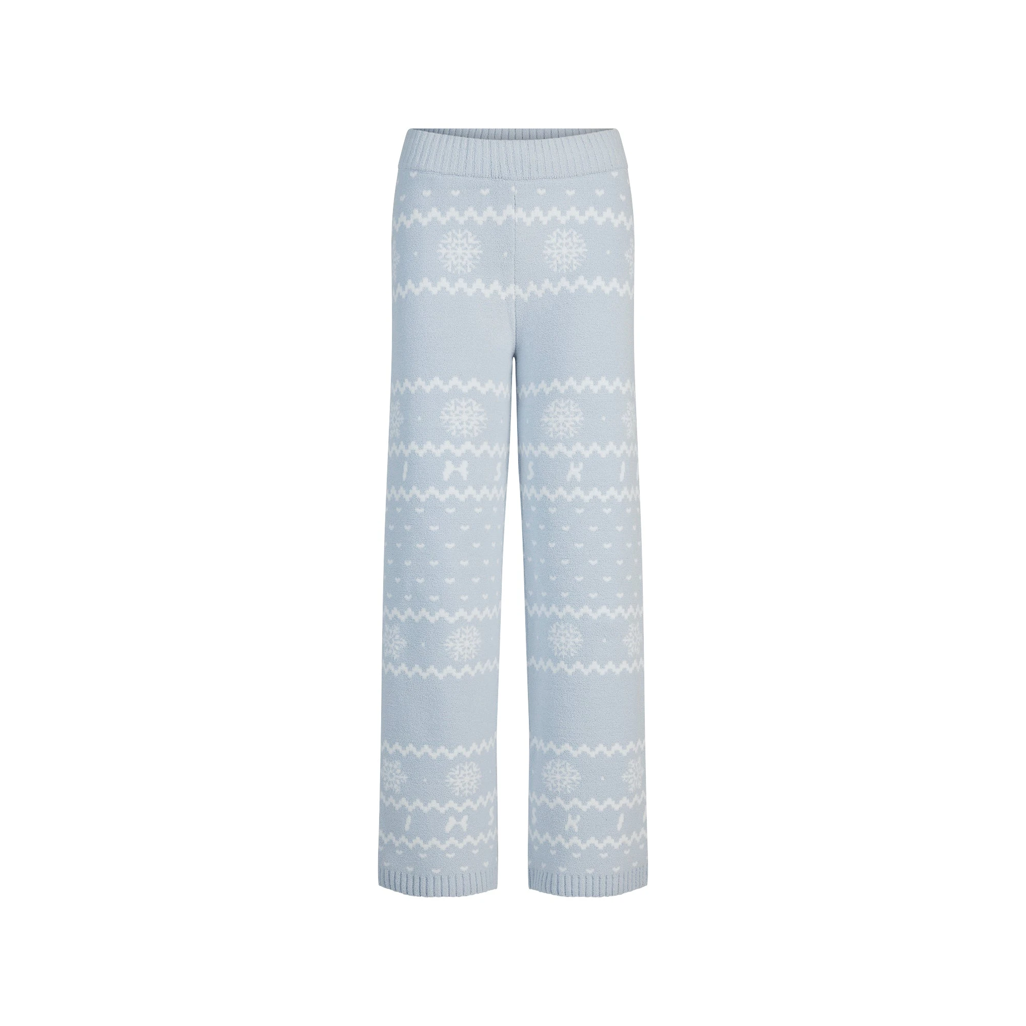COZY LIGHT PANT | ZEN BLUE HEART FAIR ISLE FLAT ON A WHITE BACKGROUND | FLT