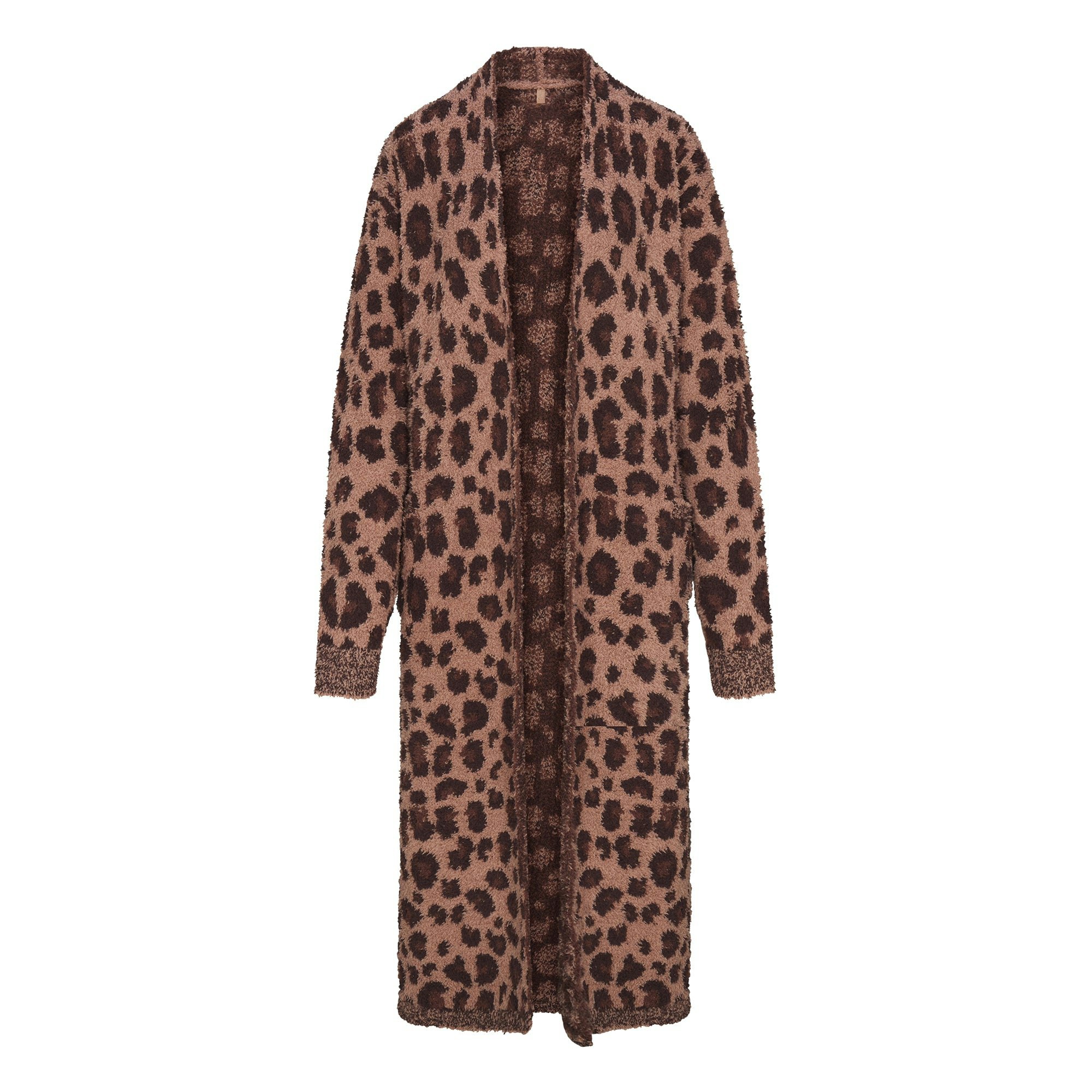 COZY KNIT UNISEX ROBE | SIENNA LEOPARD PRINT FLAT ON A WHITE BACKGROUND | FLT