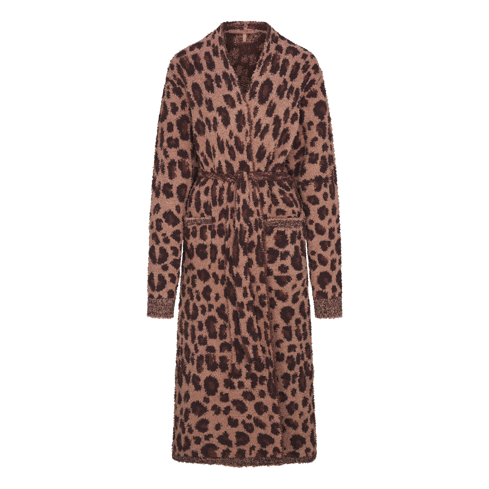 COZY KNIT UNISEX ROBE | SIENNA LEOPARD PRINT FLAT ON A WHITE BACKGROUND | FLT