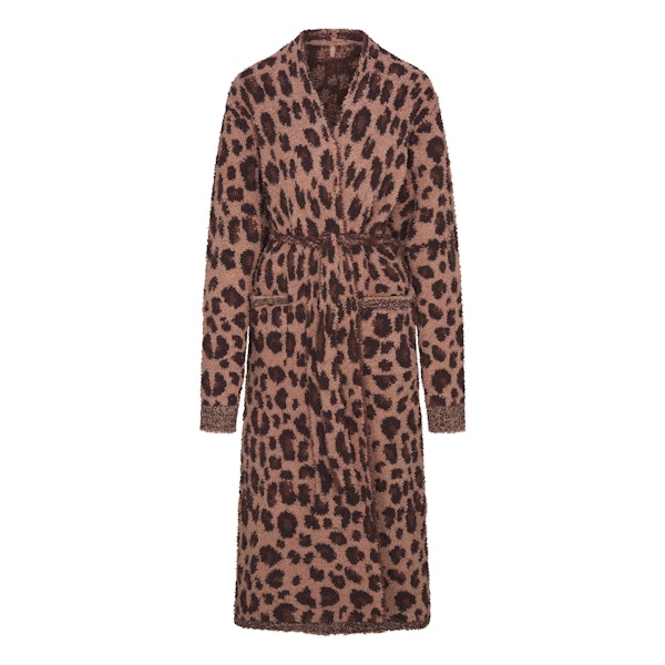 COZY KNIT UNISEX ROBE | SIENNA LEOPARD PRINT FLAT ON A WHITE BACKGROUND | FLT