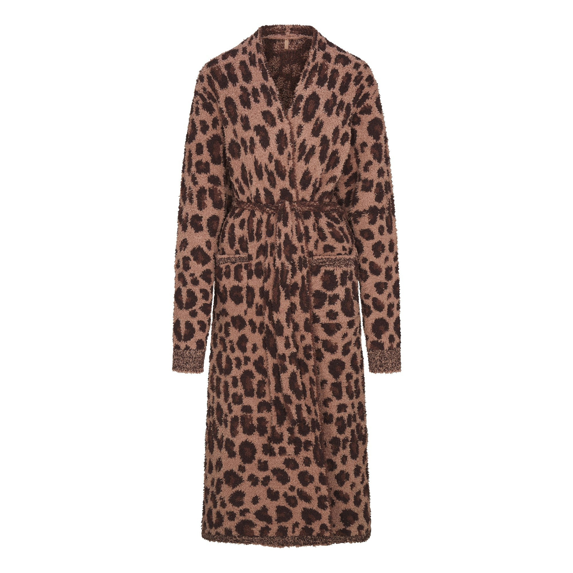 COZY KNIT UNISEX ROBE | SIENNA LEOPARD PRINT FLAT ON A WHITE BACKGROUND | FLT