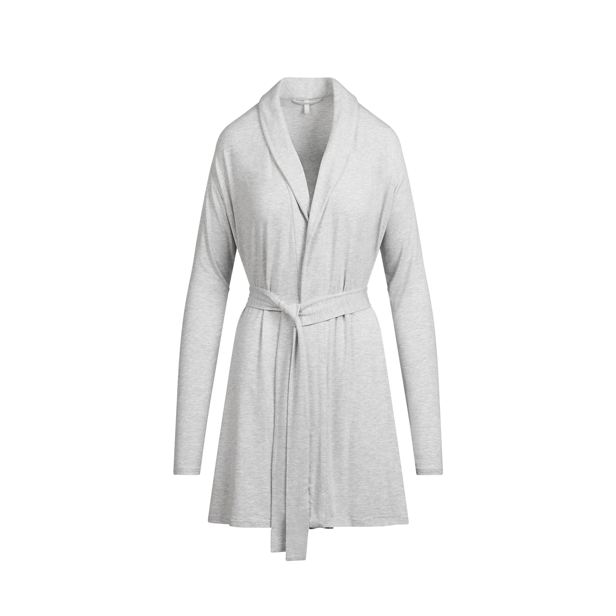 SKIMS SLEEP SHORT ROBE | LIGHT HEATHER GREY FLAT ON A WHITE BACKGROUND | FLT