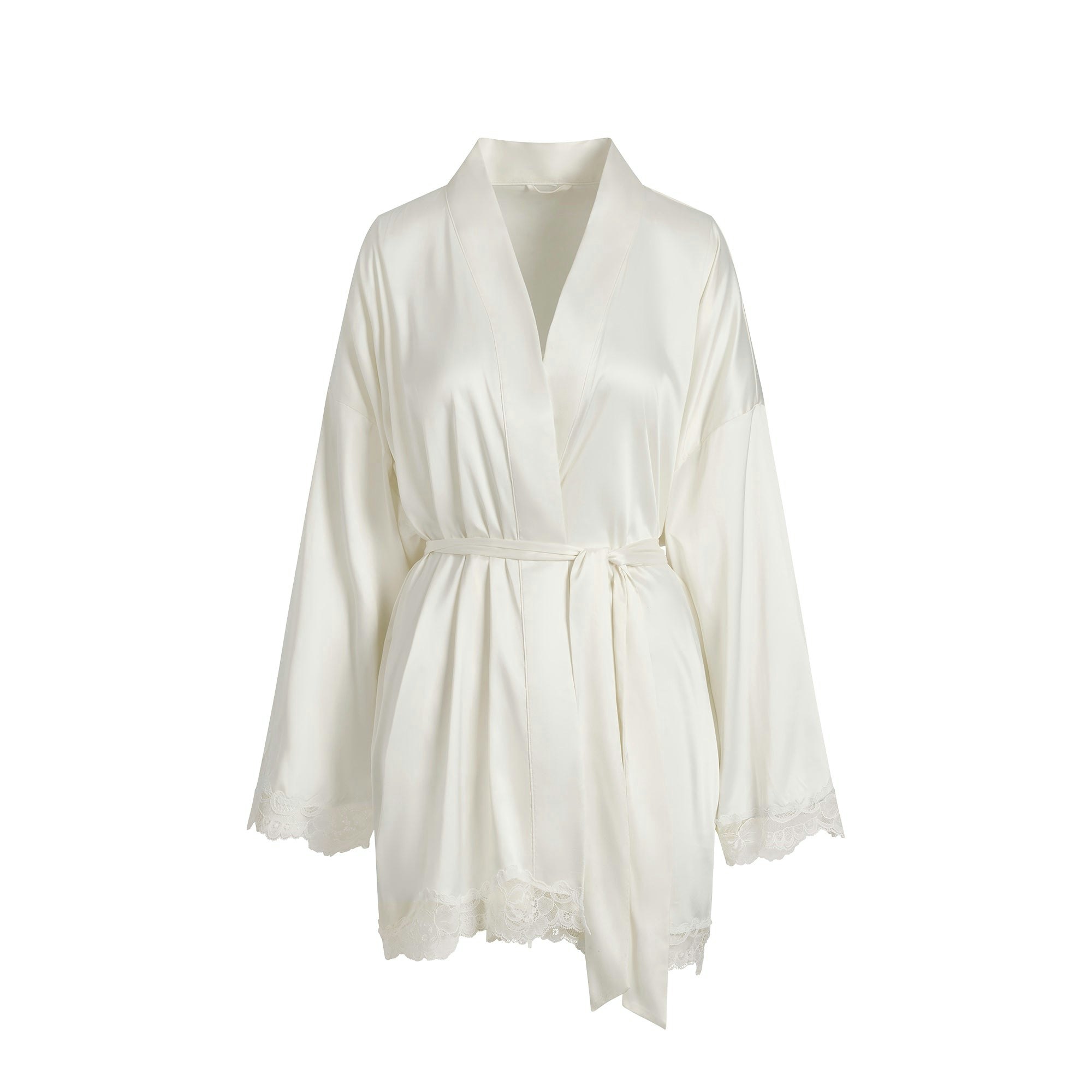 WOVEN SHINE LACE ROBE | IVORY FLAT ON A WHITE BACKGROUND | FLT